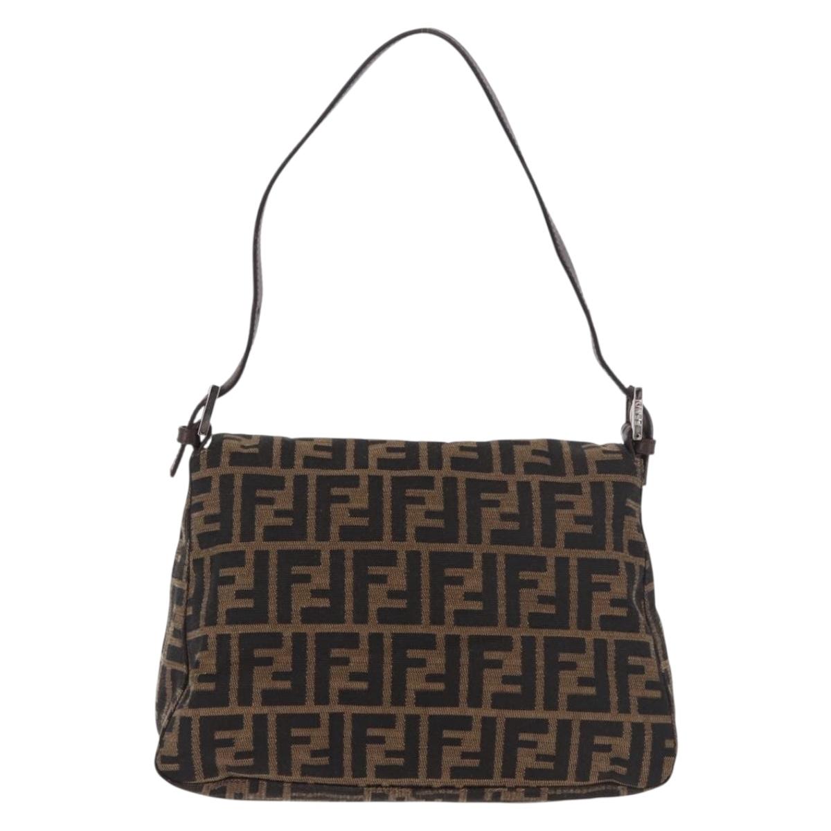 FENDI Zucca Canvas Mamma Baguette Shoulder Bag Black Brown Auth am11982V