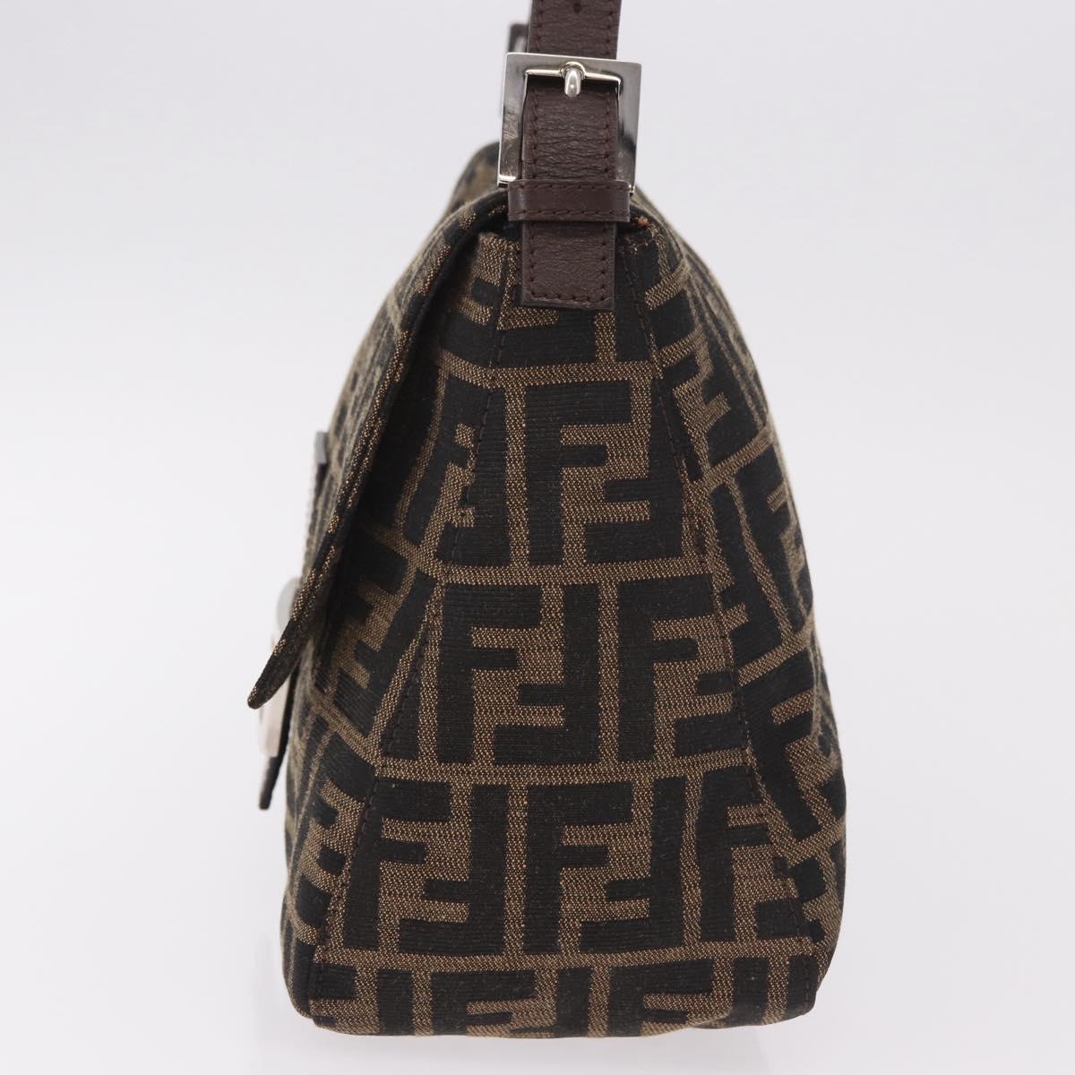 FENDI Zucca Canvas Mamma Baguette Shoulder Bag Black Brown Auth am11982V