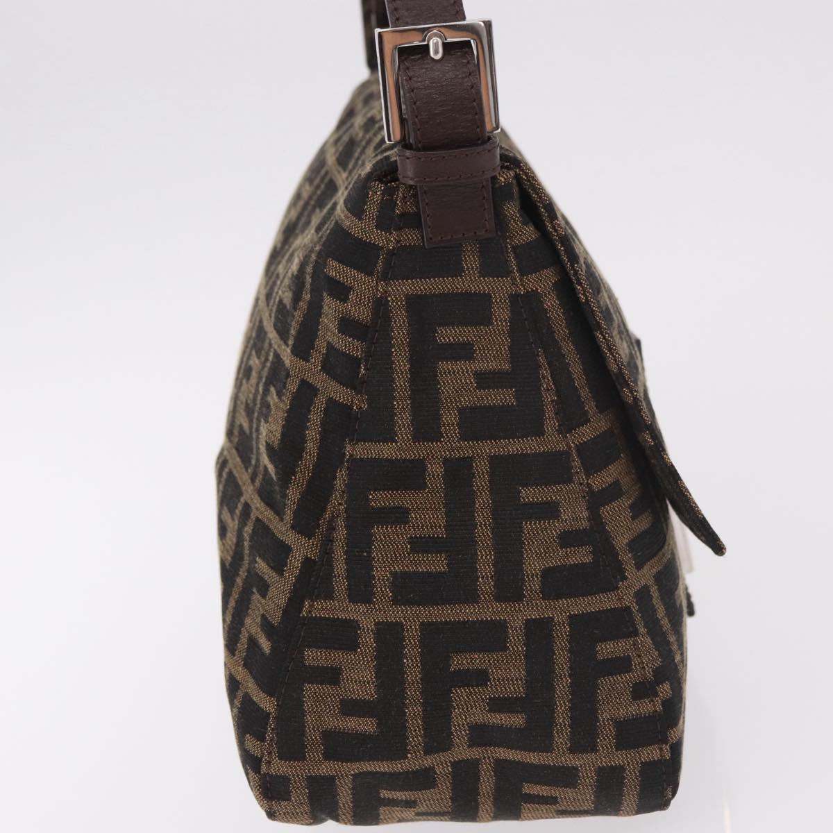 FENDI Zucca Canvas Mamma Baguette Shoulder Bag Black Brown Auth am11982V