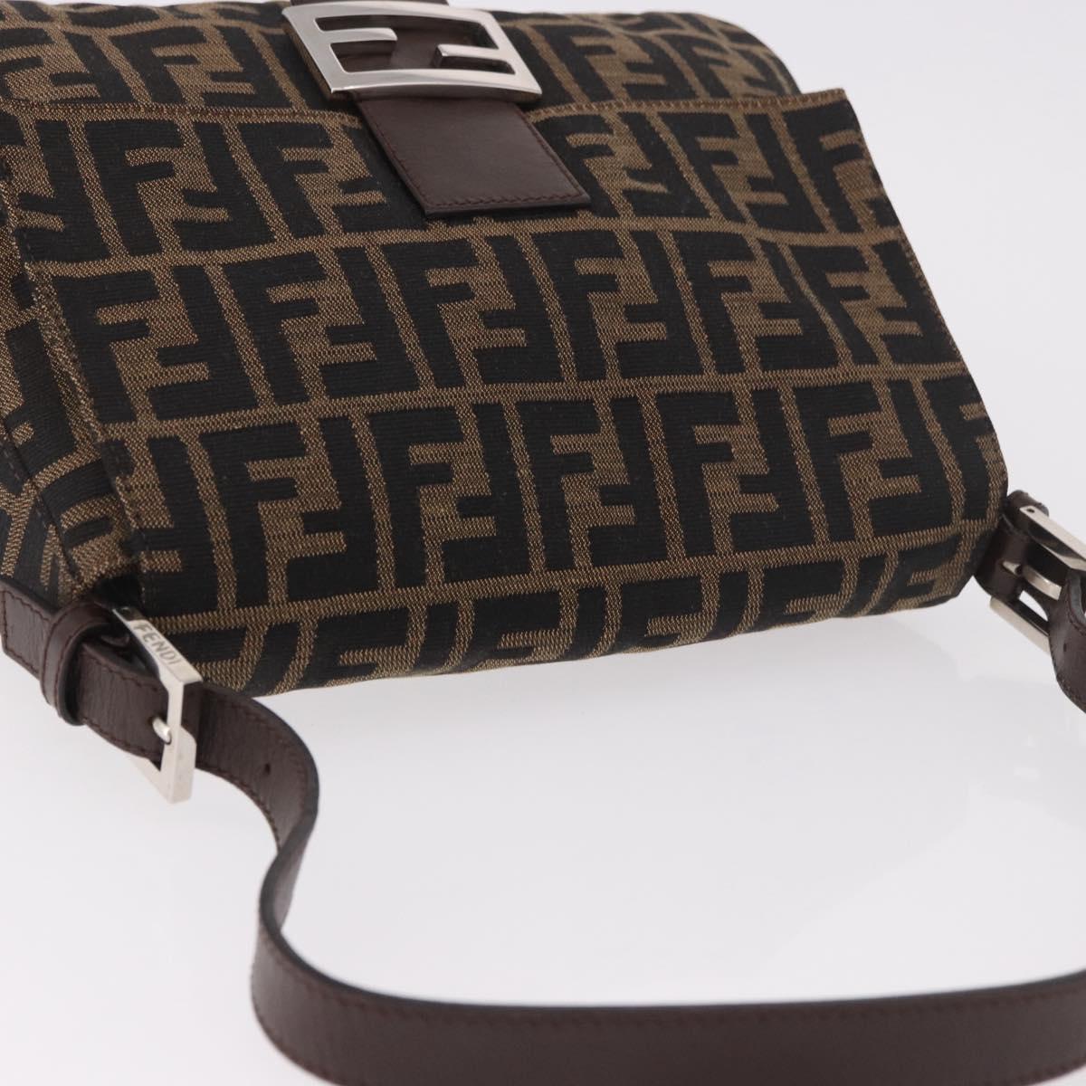 FENDI Zucca Canvas Mamma Baguette Shoulder Bag Black Brown Auth am11982V