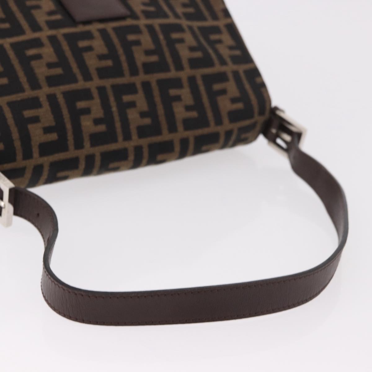 FENDI Zucca Canvas Mamma Baguette Shoulder Bag Black Brown Auth am11982V