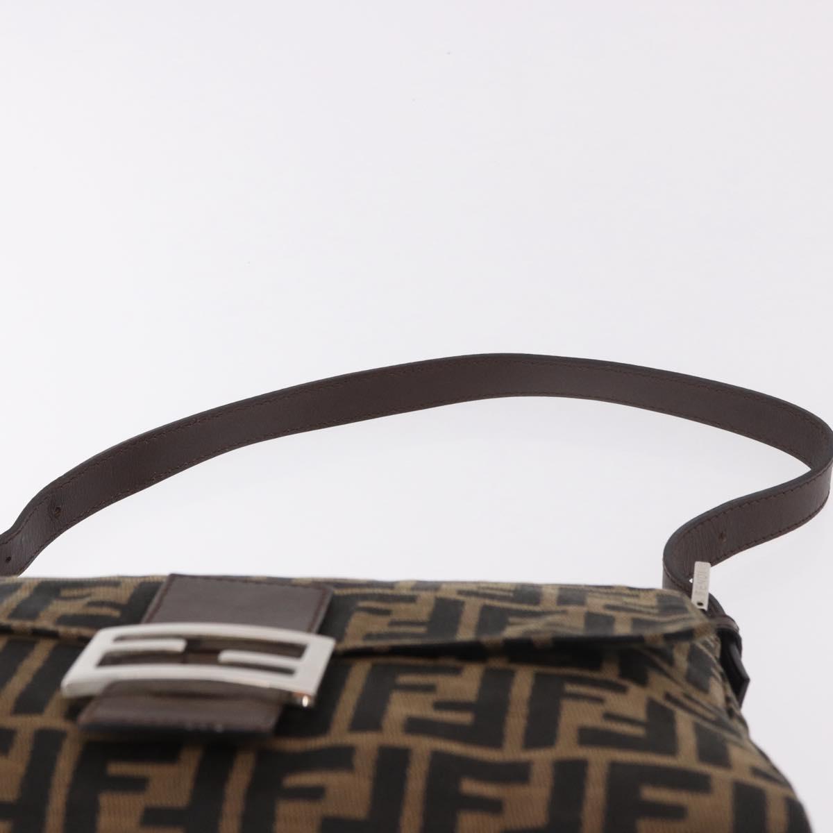 FENDI Zucca Canvas Mamma Baguette Shoulder Bag Black Brown Auth am11982V