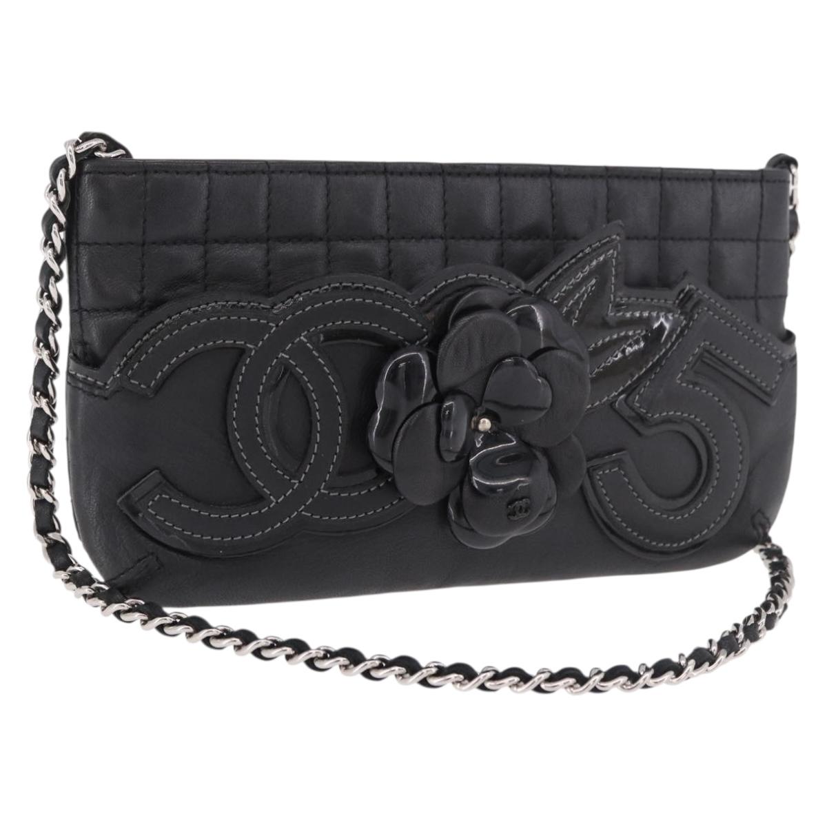 CHANEL Camellia No. 5 Accessories Chain Bag Lamb Skin Black CC Auth am11985M