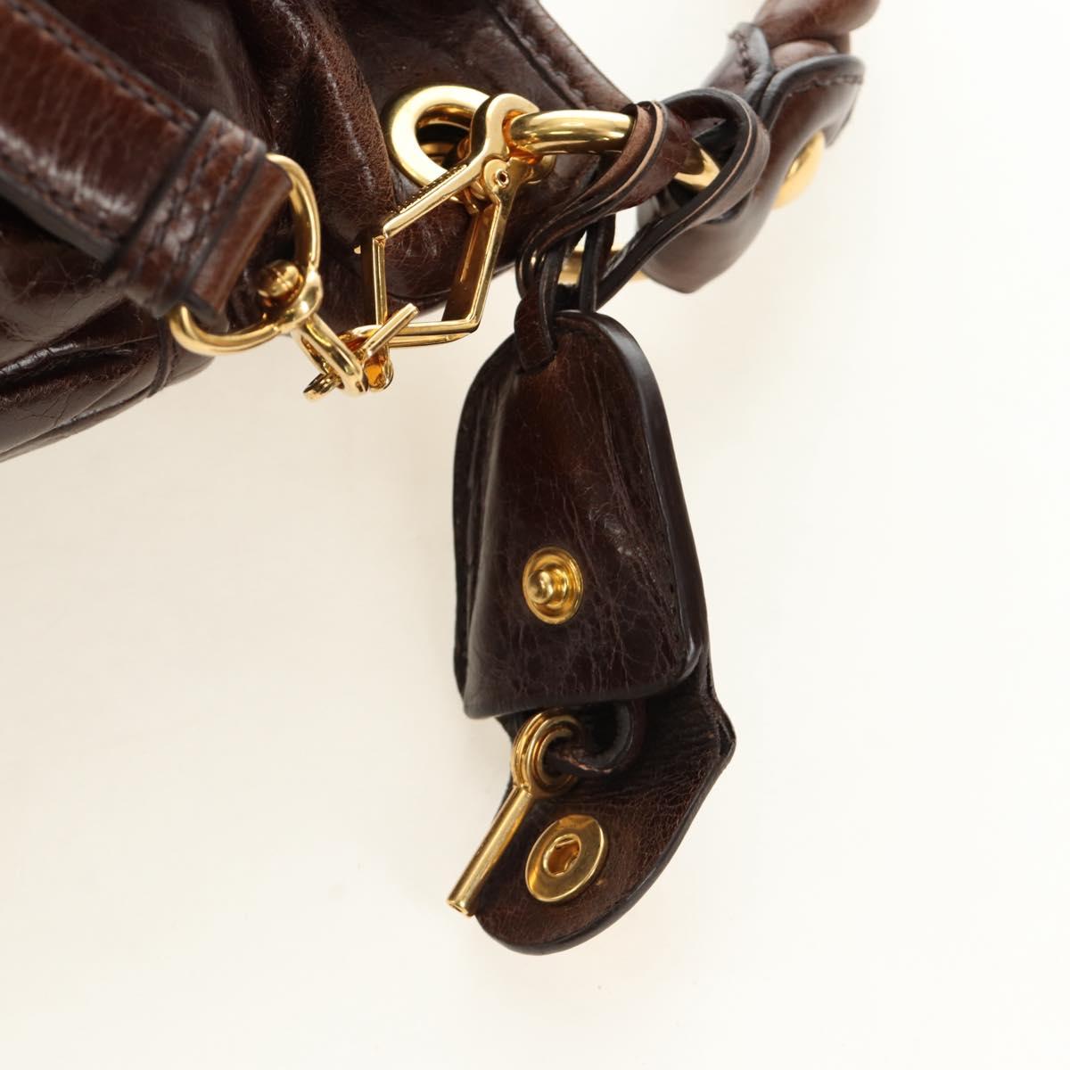 Miu Miu Ready Lock Shoulder Hand Bag Leather 2way Brown Gold Auth am11986V