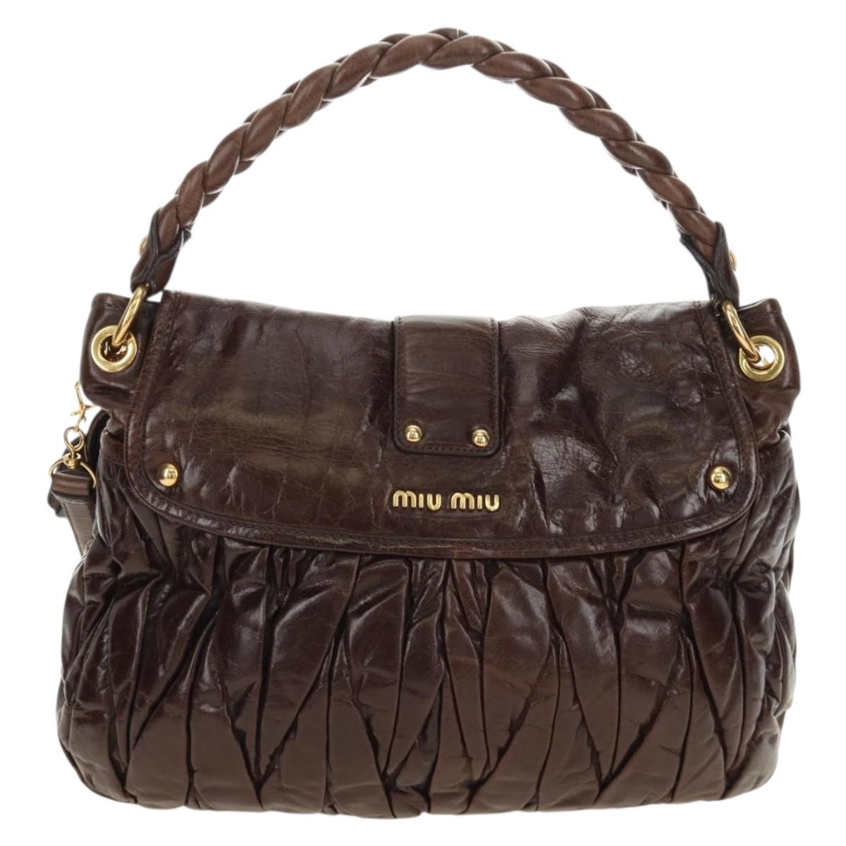 Miu Miu Ready Lock Shoulder Hand Bag Leather 2way Brown Gold Auth am11986V