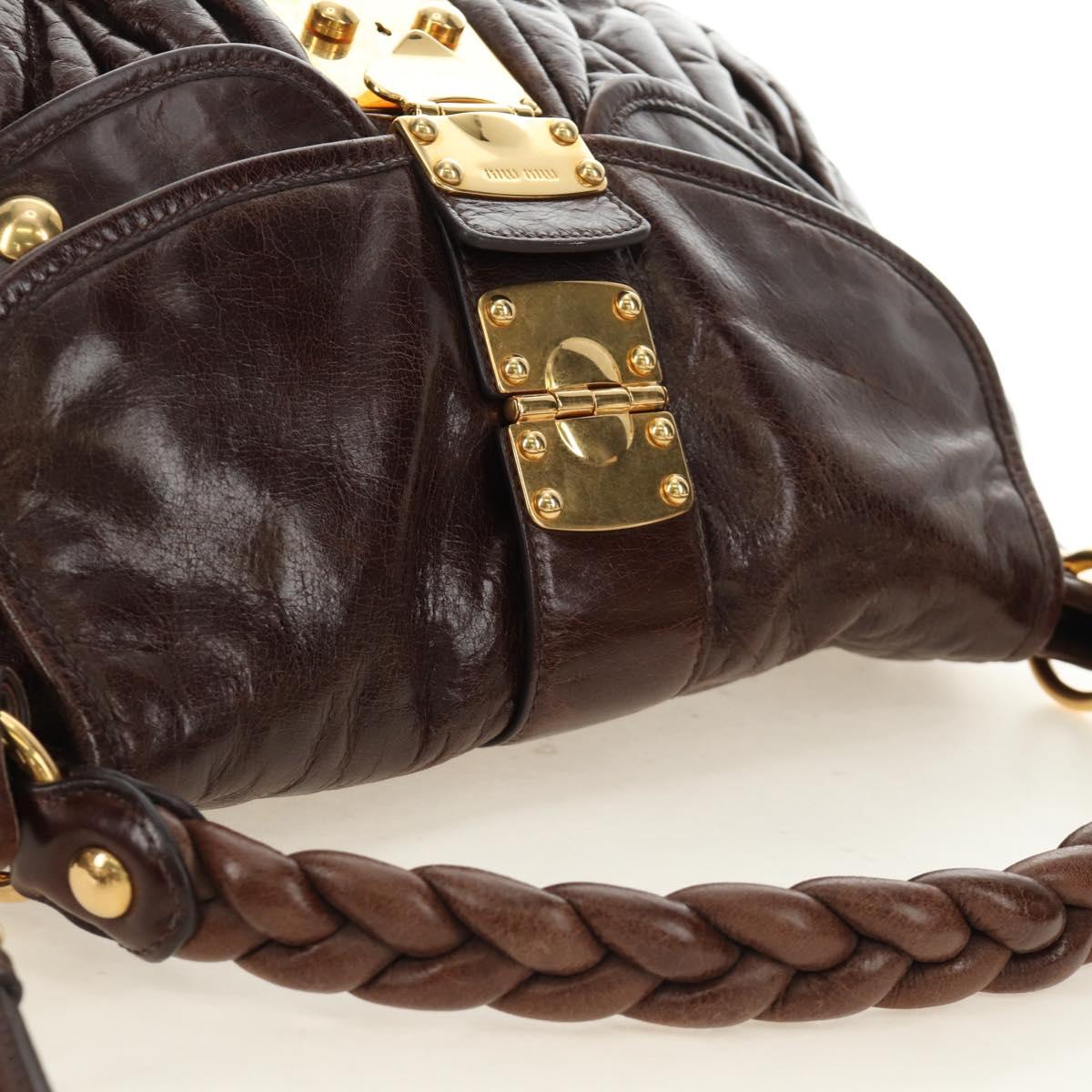 Miu Miu Ready Lock Shoulder Hand Bag Leather 2way Brown Gold Auth am11986V