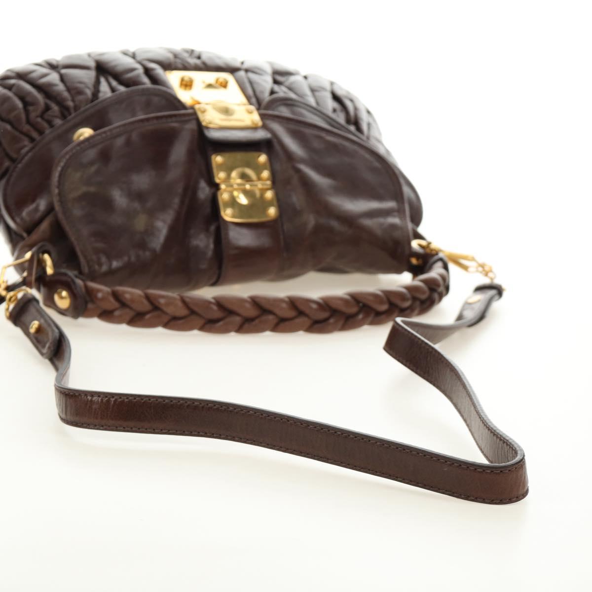Miu Miu Ready Lock Shoulder Hand Bag Leather 2way Brown Gold Auth am11986V