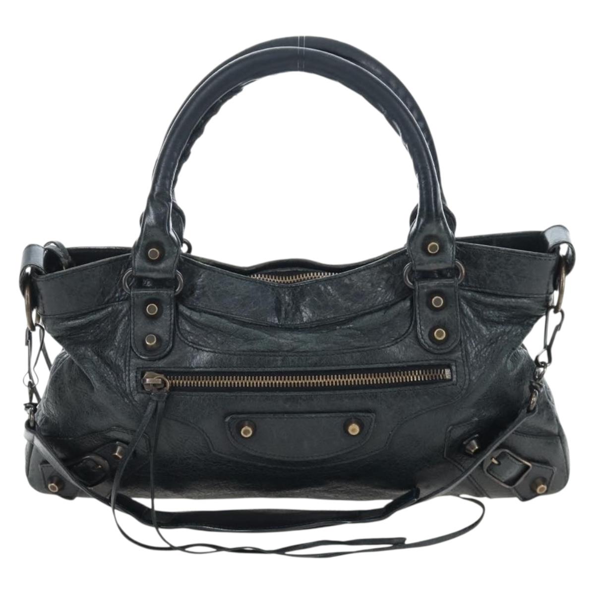 BALENCIAGA The First Hand Bag Leather Black Gold 103208 Auth am11987SAV