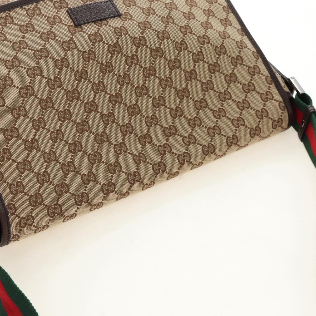 GUCCI GG Canvas Web Sherry Line Shoulder Bag Beige Silver 23302 Auth am11988V