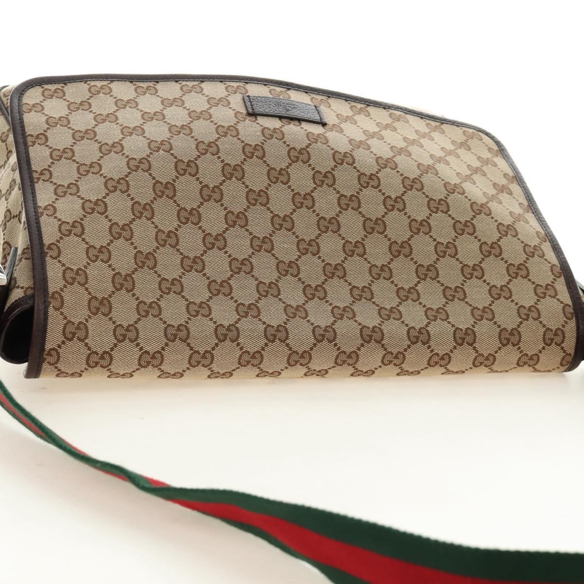 GUCCI GG Canvas Web Sherry Line Shoulder Bag Beige Silver 23302 Auth am11988V