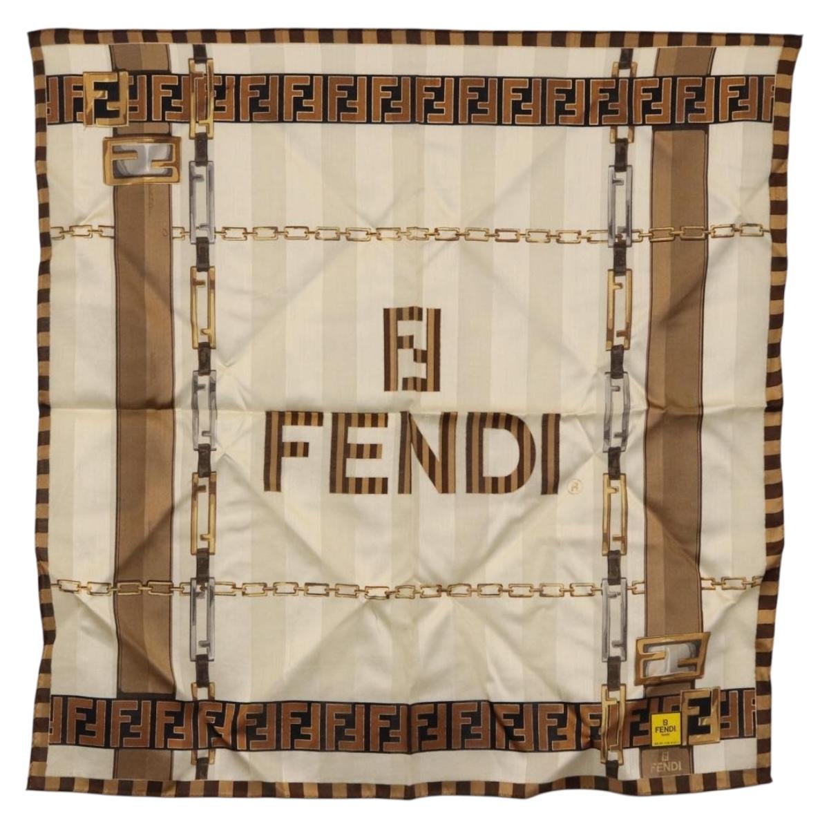FENDI Handkerchief Cotton Beige Auth am11990V