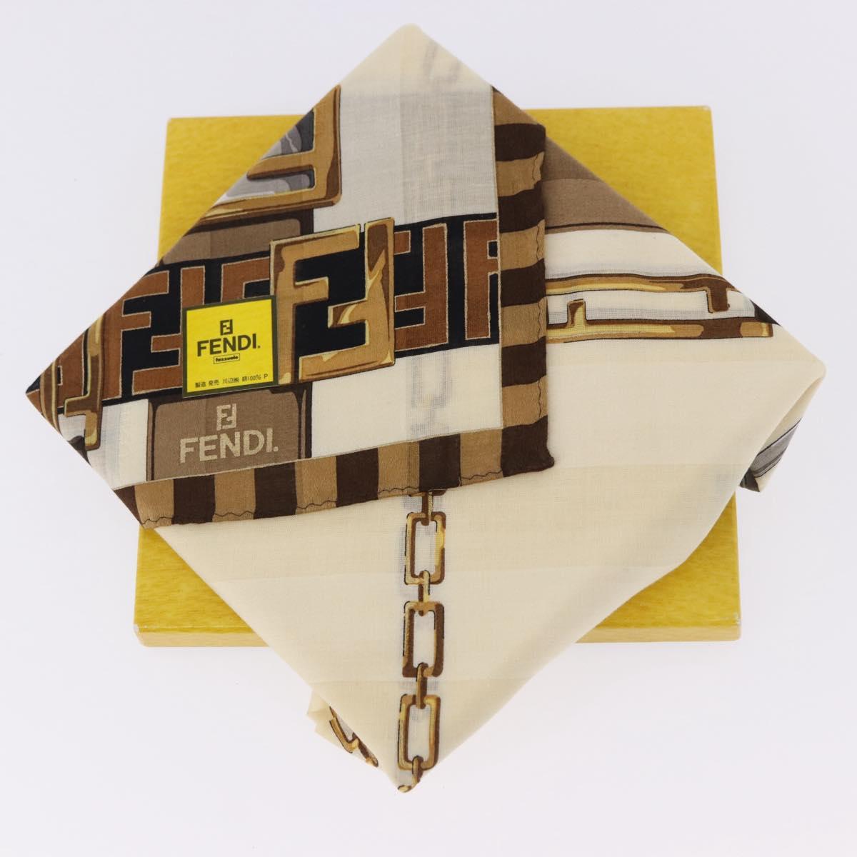 FENDI Handkerchief Cotton Beige Auth am11990V