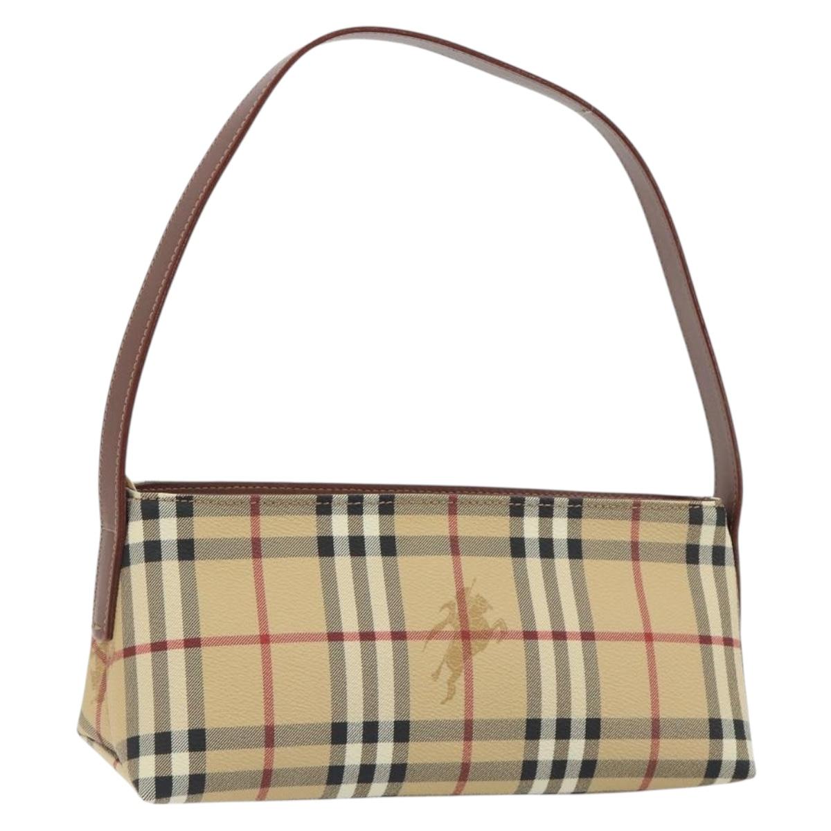 BURBERRY Nova Check Hand Bag PVC Beige Gold Auth am11995V