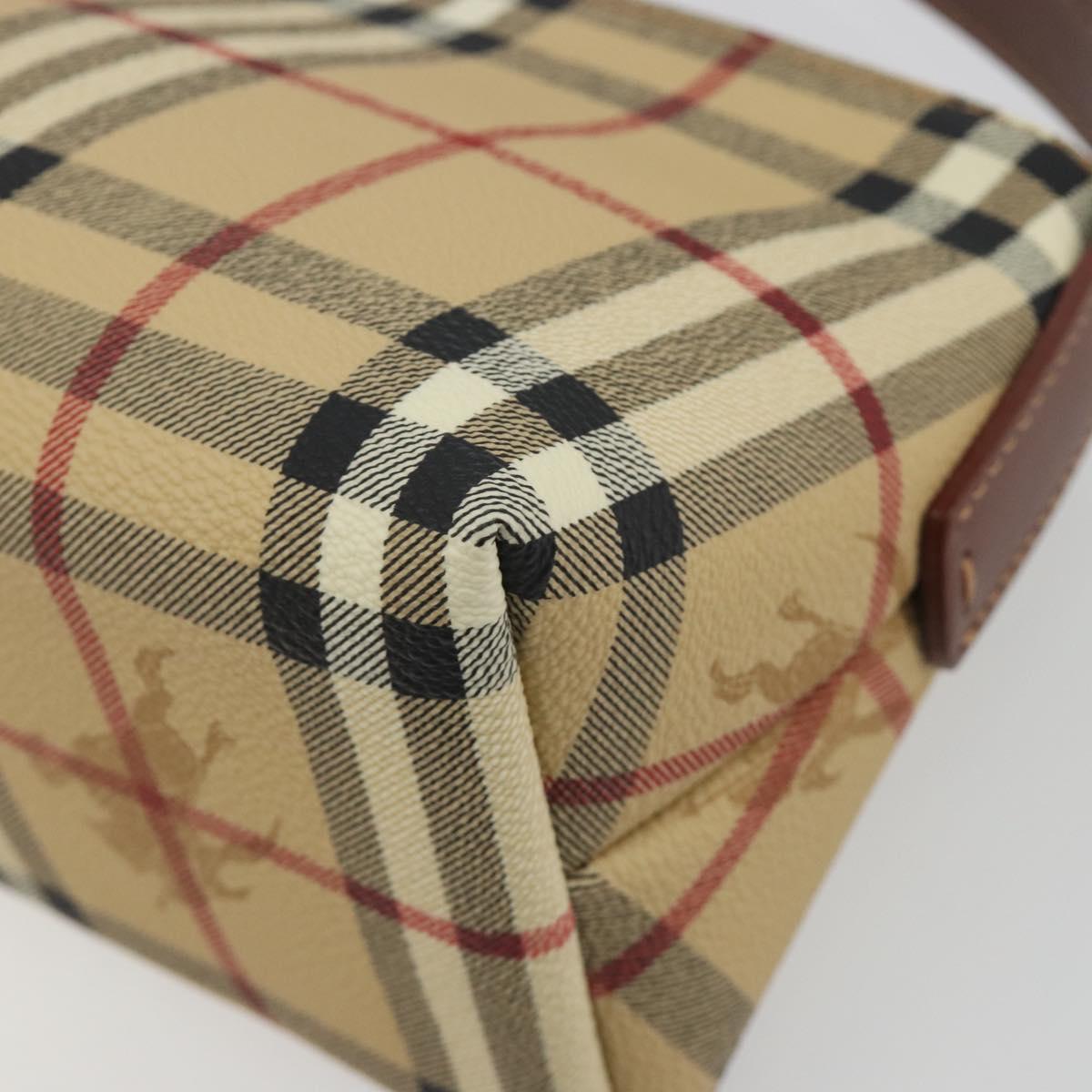 BURBERRY Nova Check Hand Bag PVC Beige Gold Auth am11995V