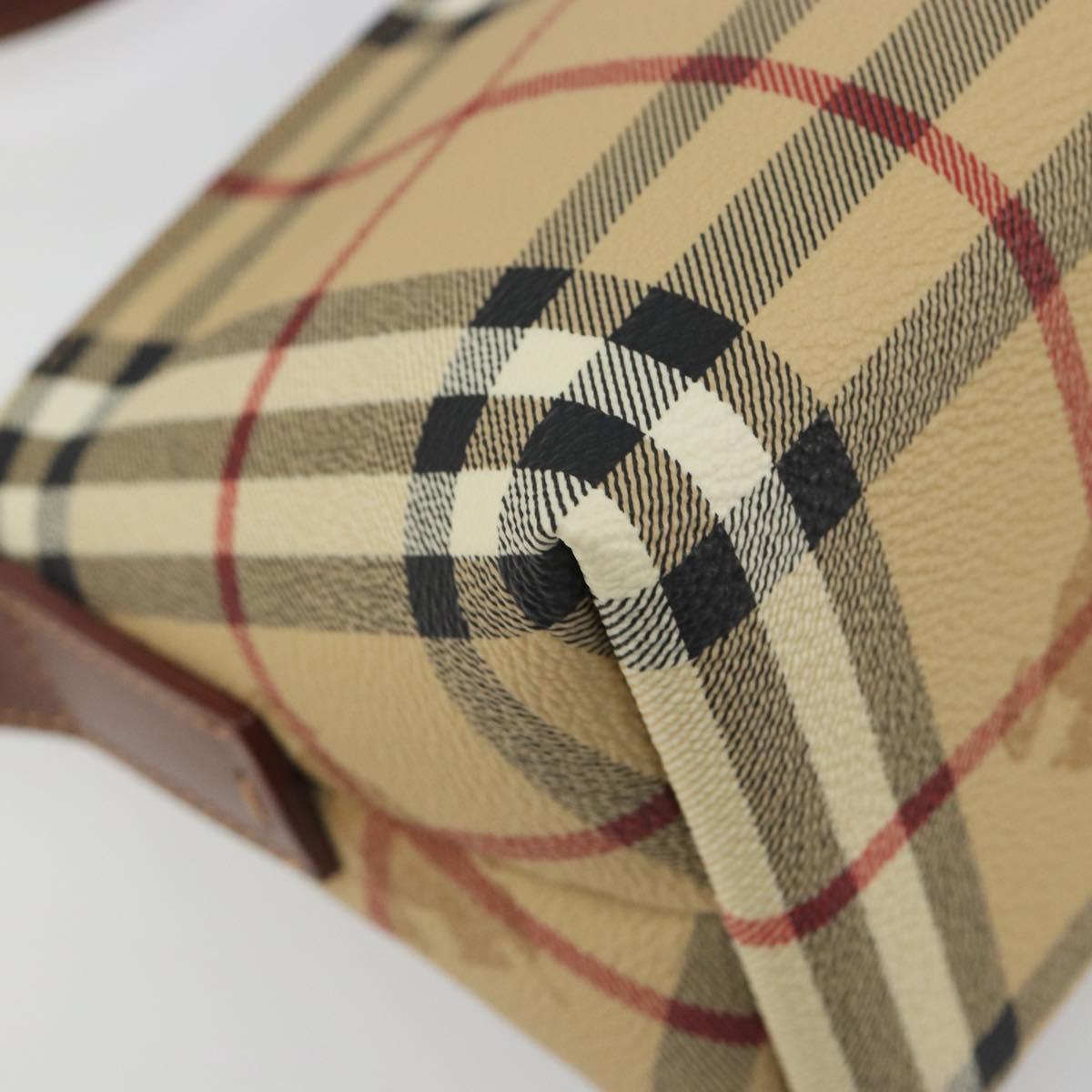 BURBERRY Nova Check Hand Bag PVC Beige Gold Auth am11995V