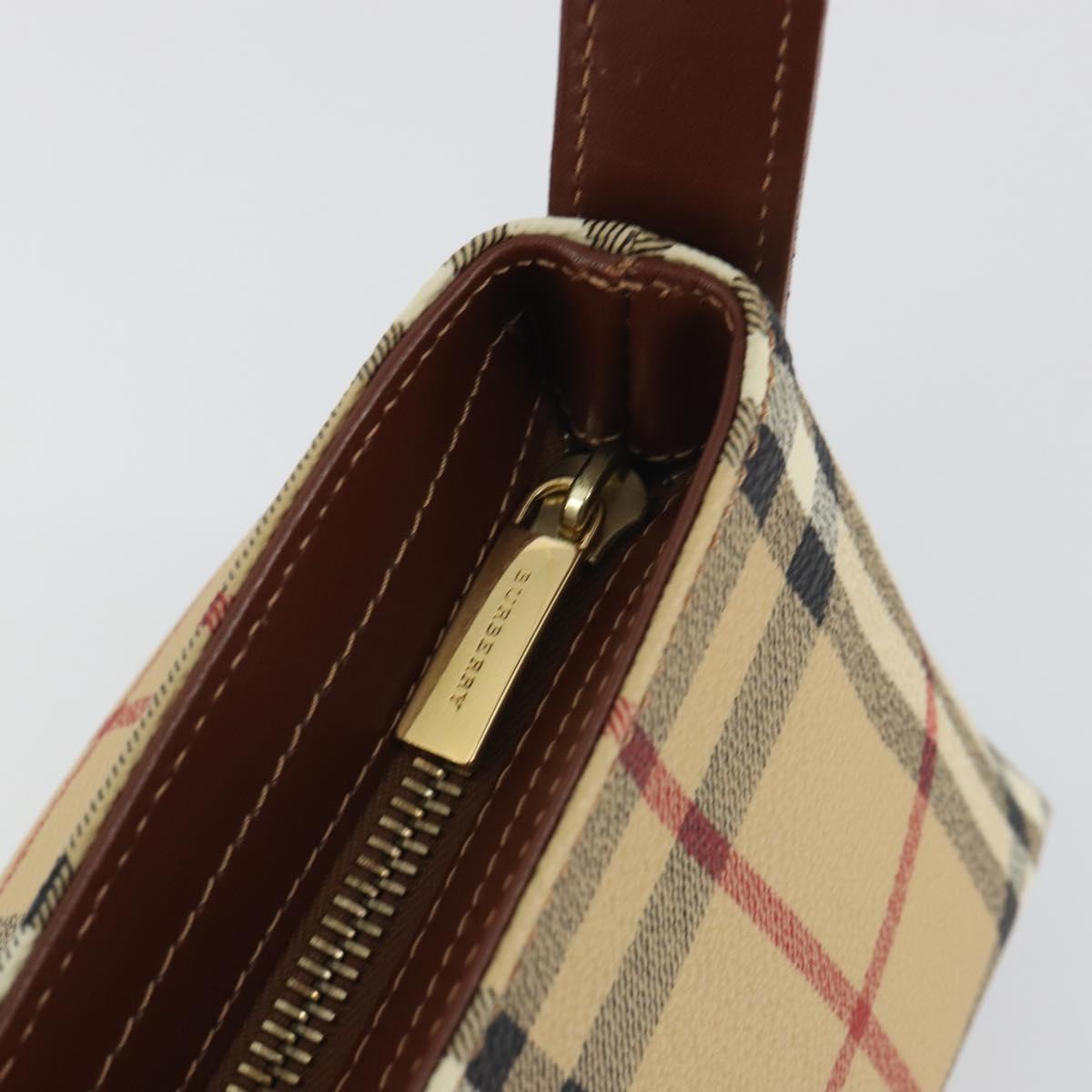 BURBERRY Nova Check Hand Bag PVC Beige Gold Auth am11995V