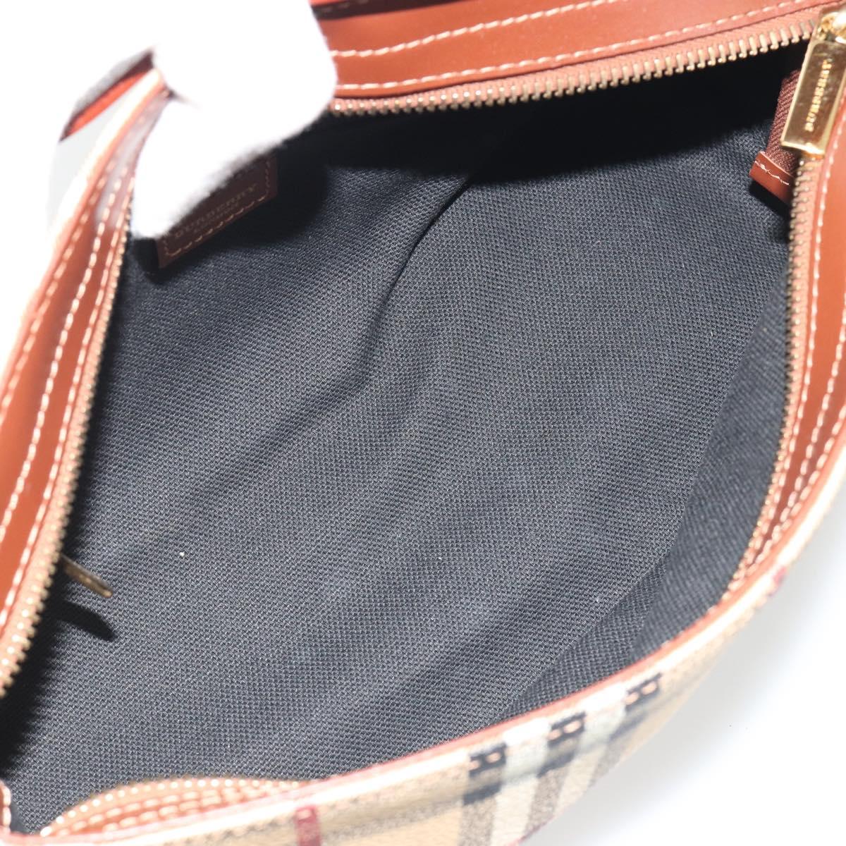 BURBERRY Nova Check Hand Bag PVC Beige Gold Auth am11995V