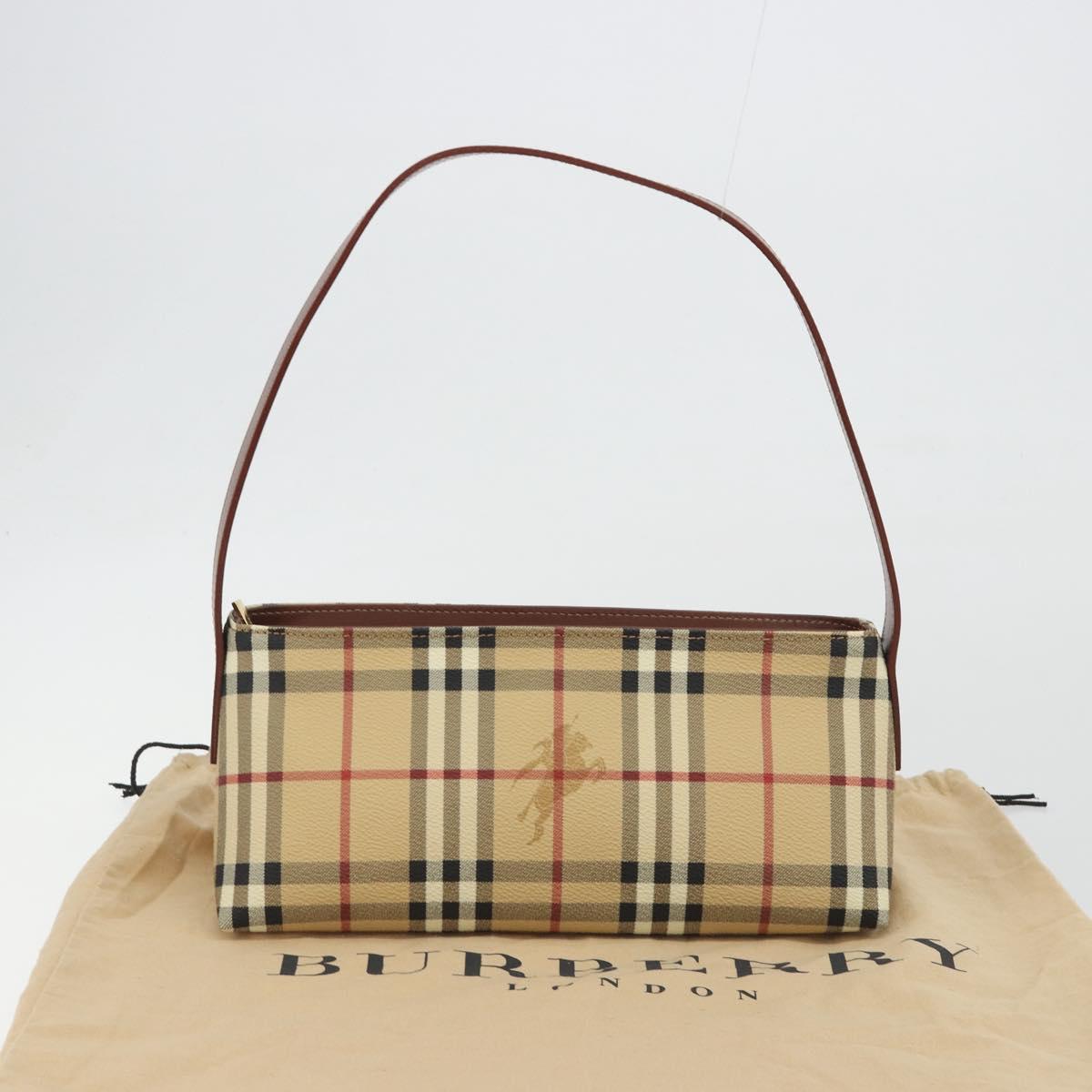 BURBERRY Nova Check Hand Bag PVC Beige Gold Auth am11995V