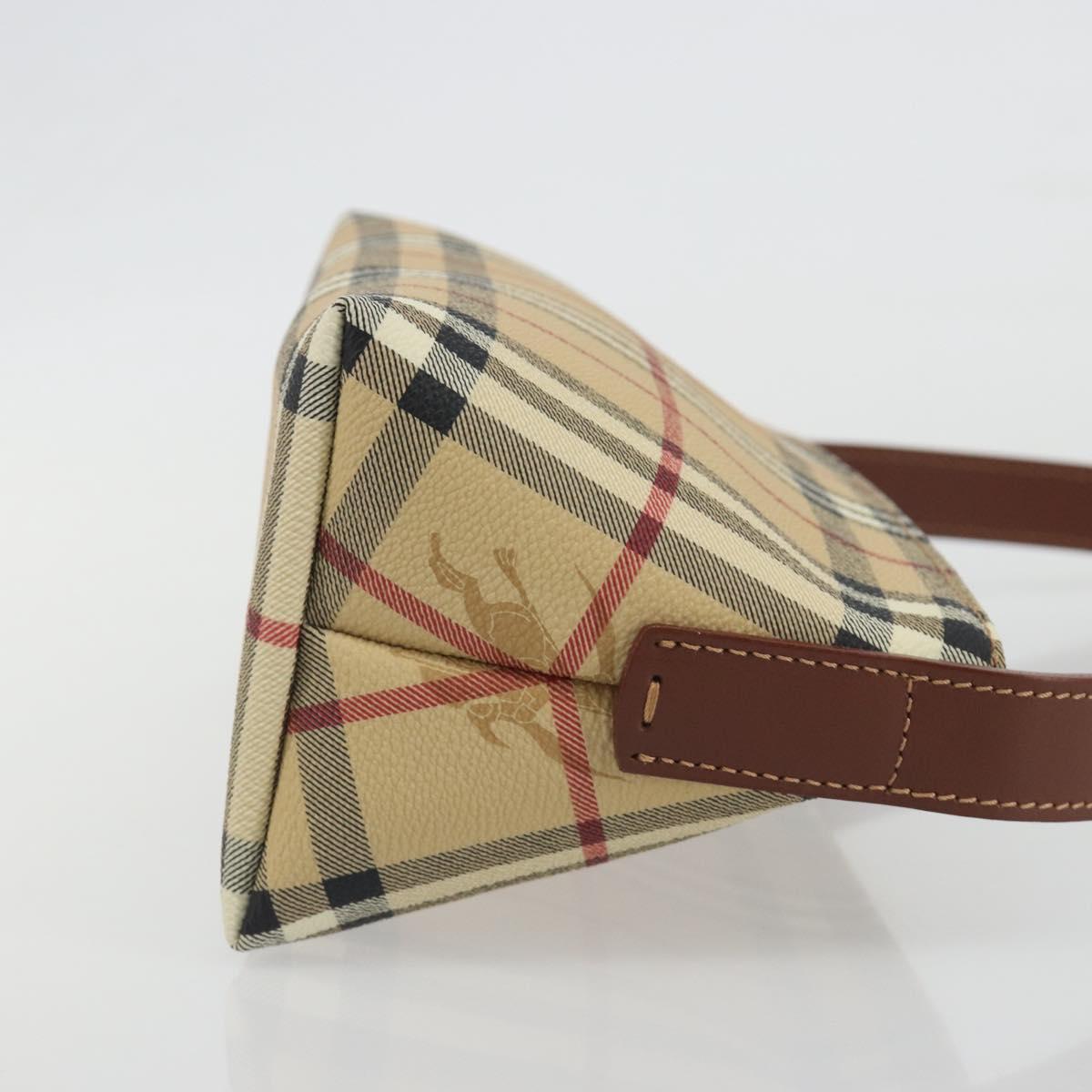 BURBERRY Nova Check Hand Bag PVC Beige Gold Auth am11995V