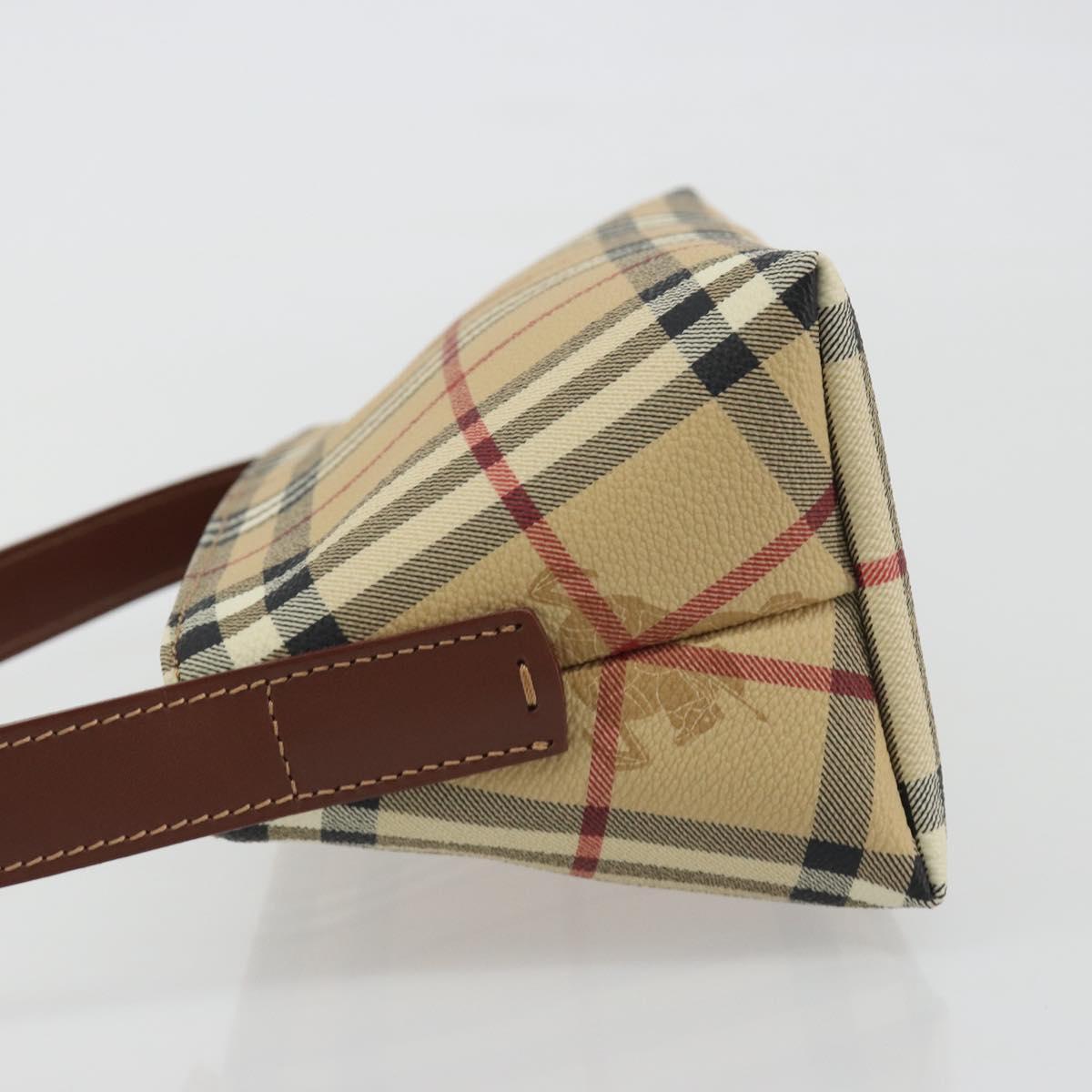 BURBERRY Nova Check Hand Bag PVC Beige Gold Auth am11995V