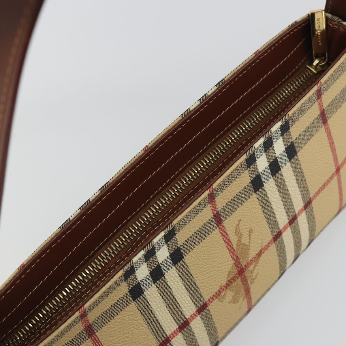 BURBERRY Nova Check Hand Bag PVC Beige Gold Auth am11995V