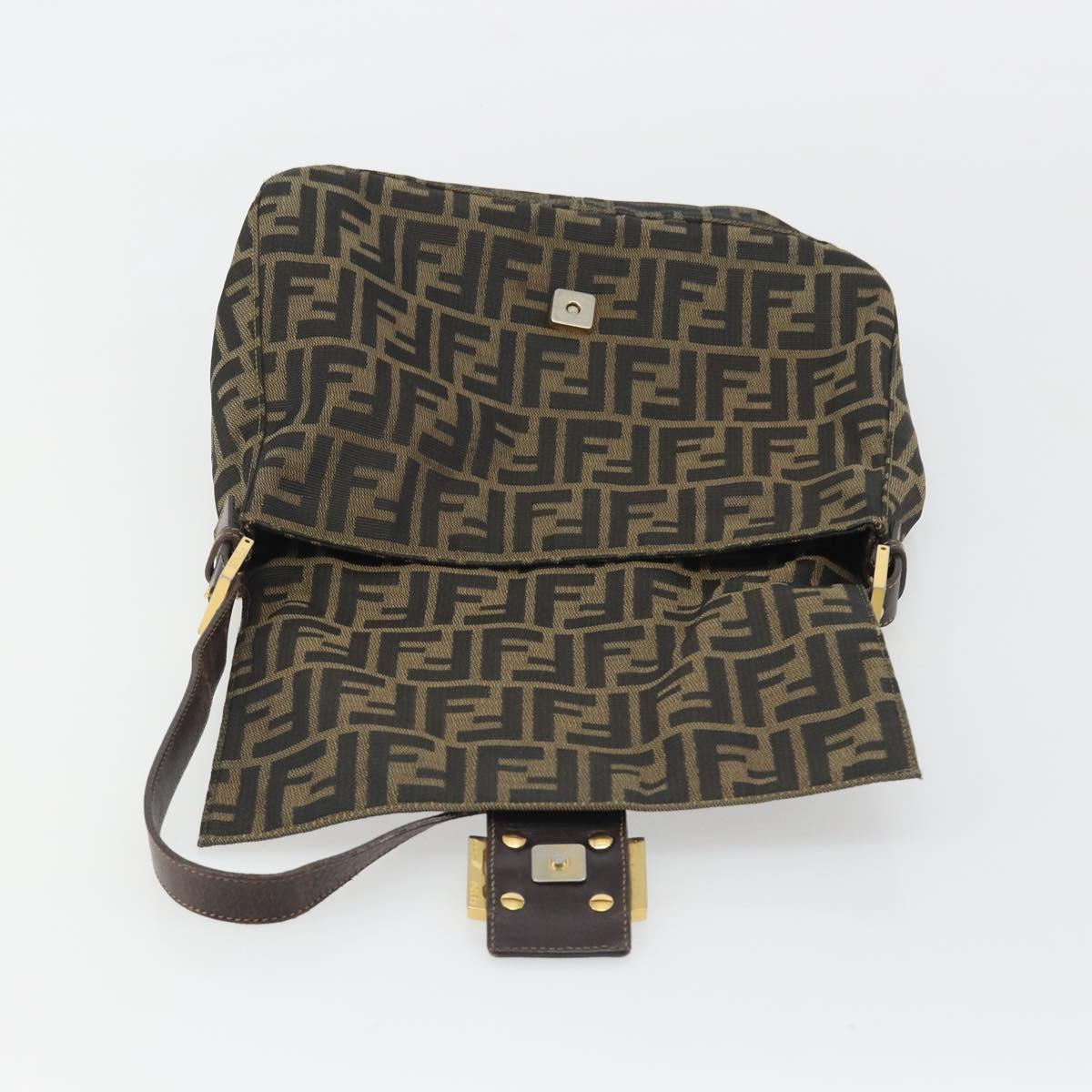 FENDI Zucca Canvas Mamma Baguette Shoulder Bag Brown Black Auth am12000A