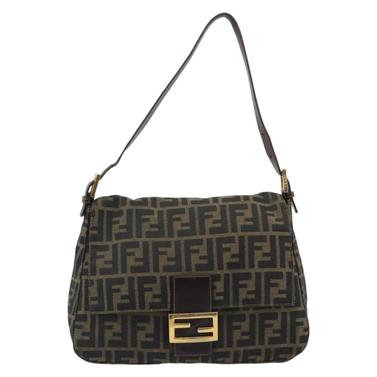 FENDI Zucca Canvas Mamma Baguette Shoulder Bag Brown Black Auth am12000A