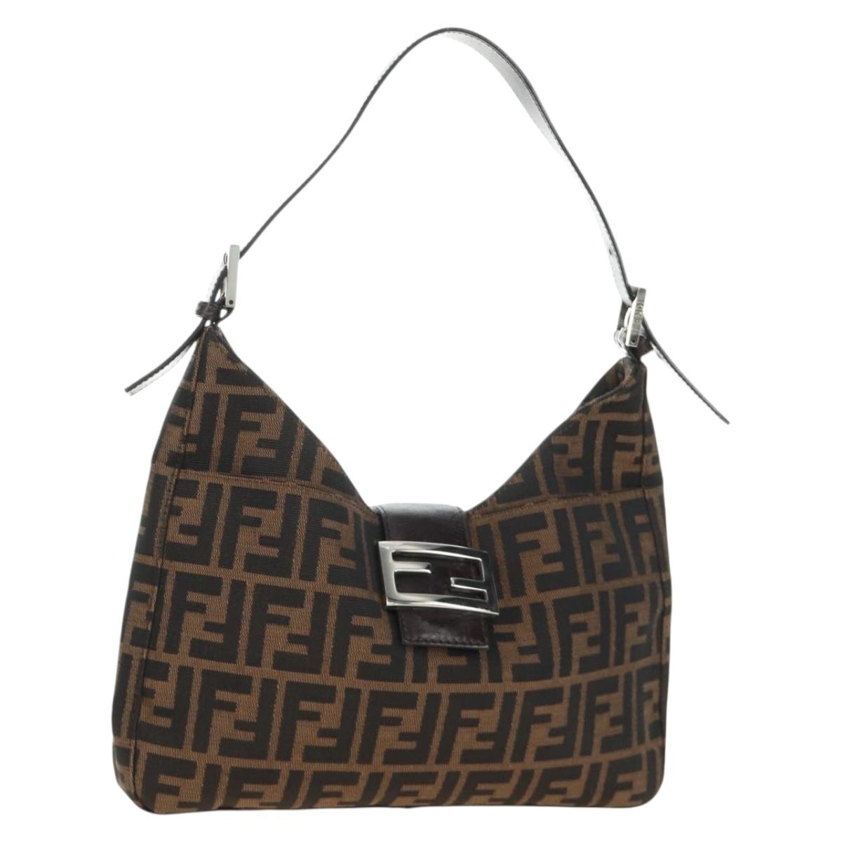 FENDI Zucca Canvas Mamma Baguette Shoulder Bag Black Brown Auth am12003V