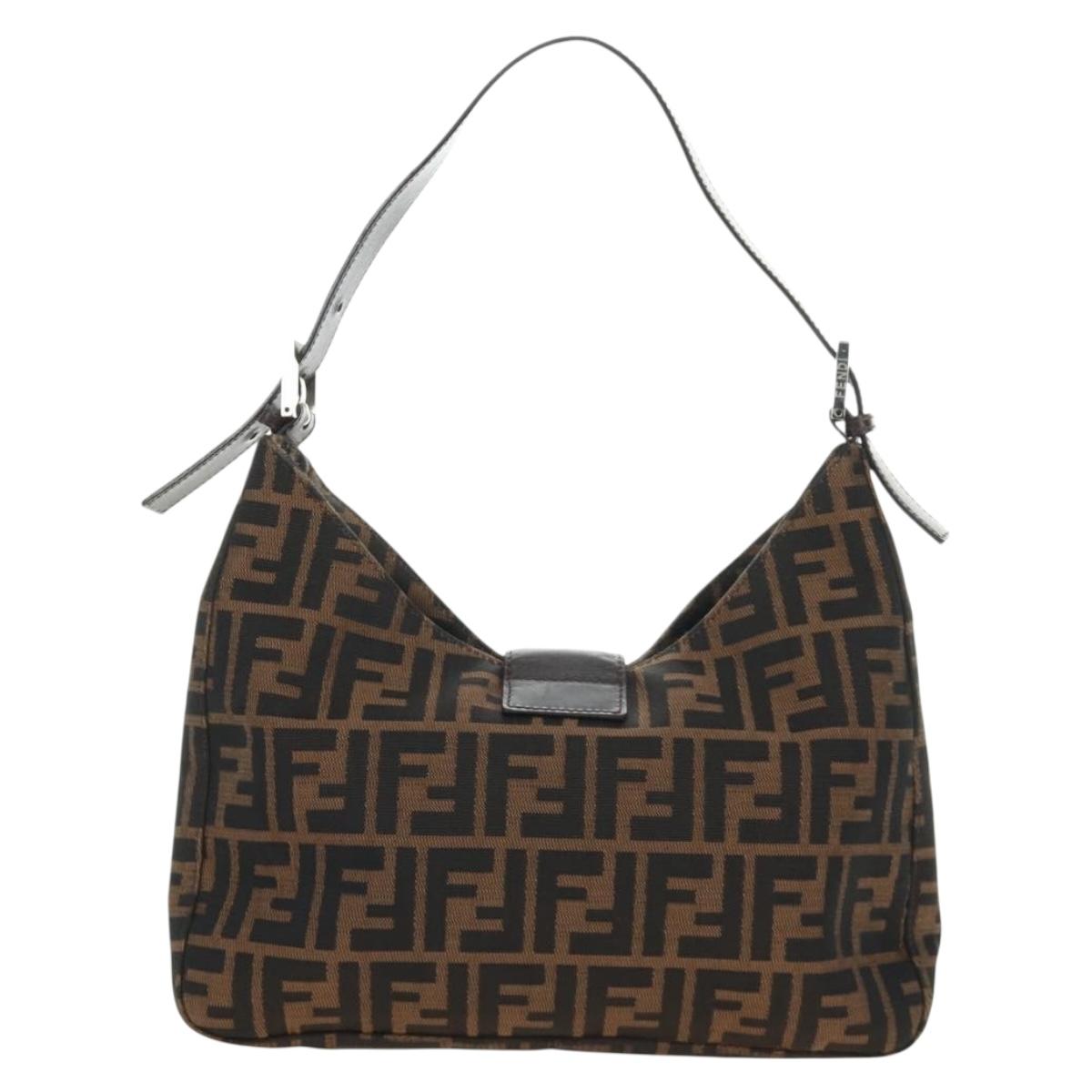 FENDI Zucca Canvas Mamma Baguette Shoulder Bag Black Brown Auth am12003V