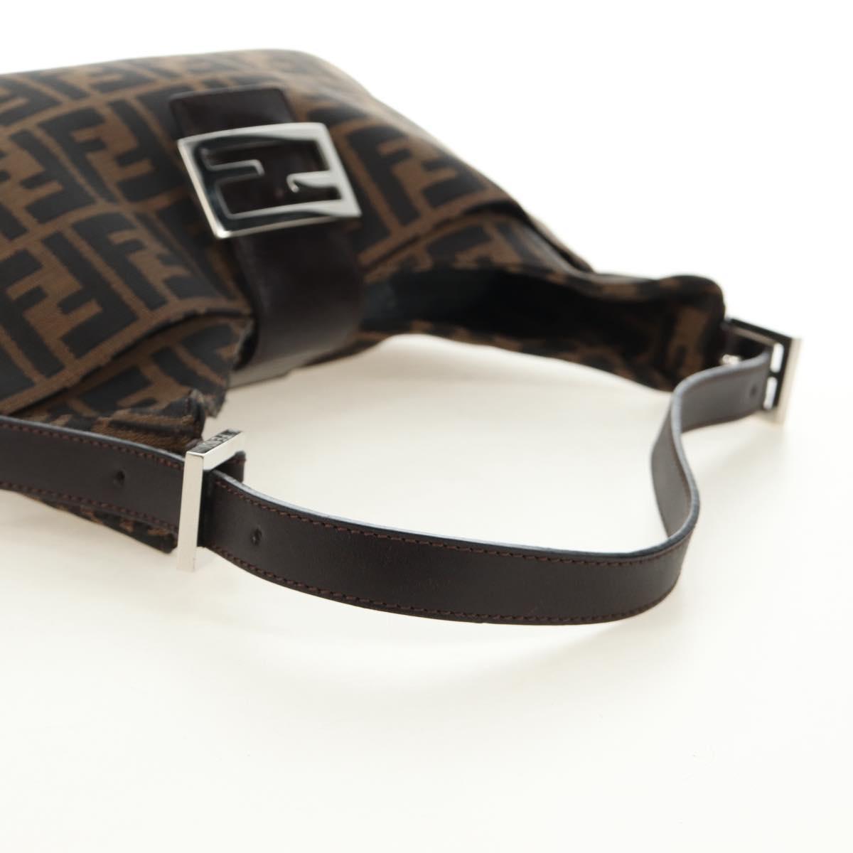 FENDI Zucca Canvas Mamma Baguette Shoulder Bag Black Brown Auth am12003V