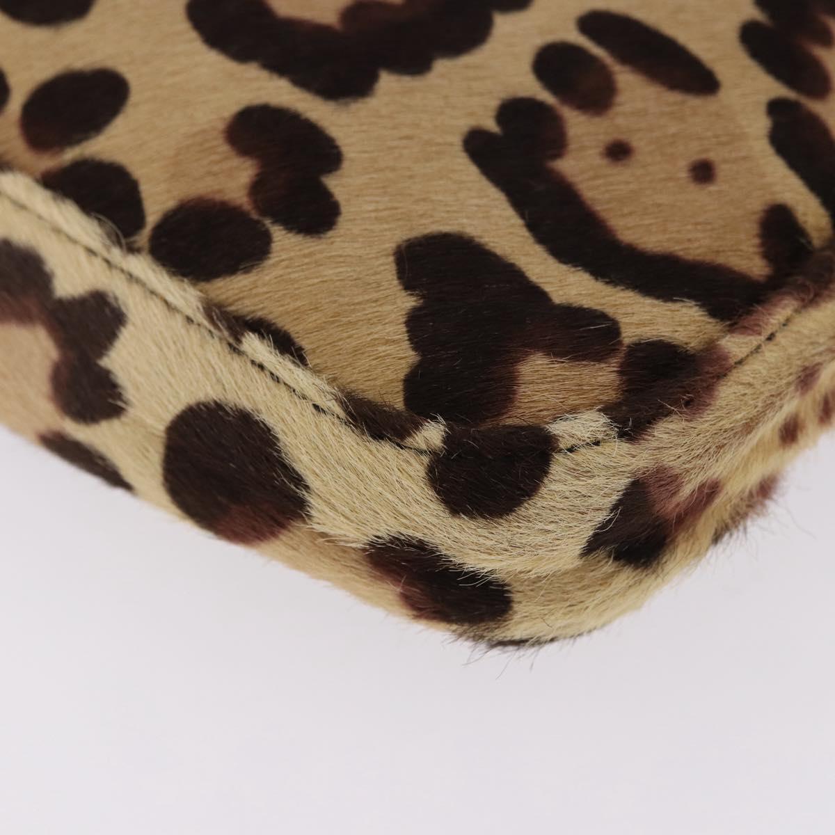 FENDI Leopard Mamma Baguette Bag Harako leather Beige Silver Auth am12004SM