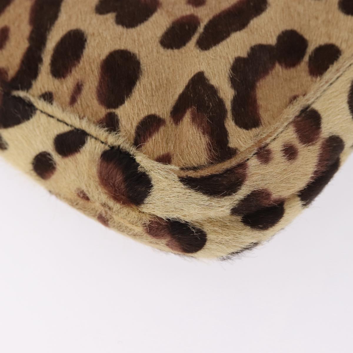 FENDI Leopard Mamma Baguette Bag Harako leather Beige Silver Auth am12004SM