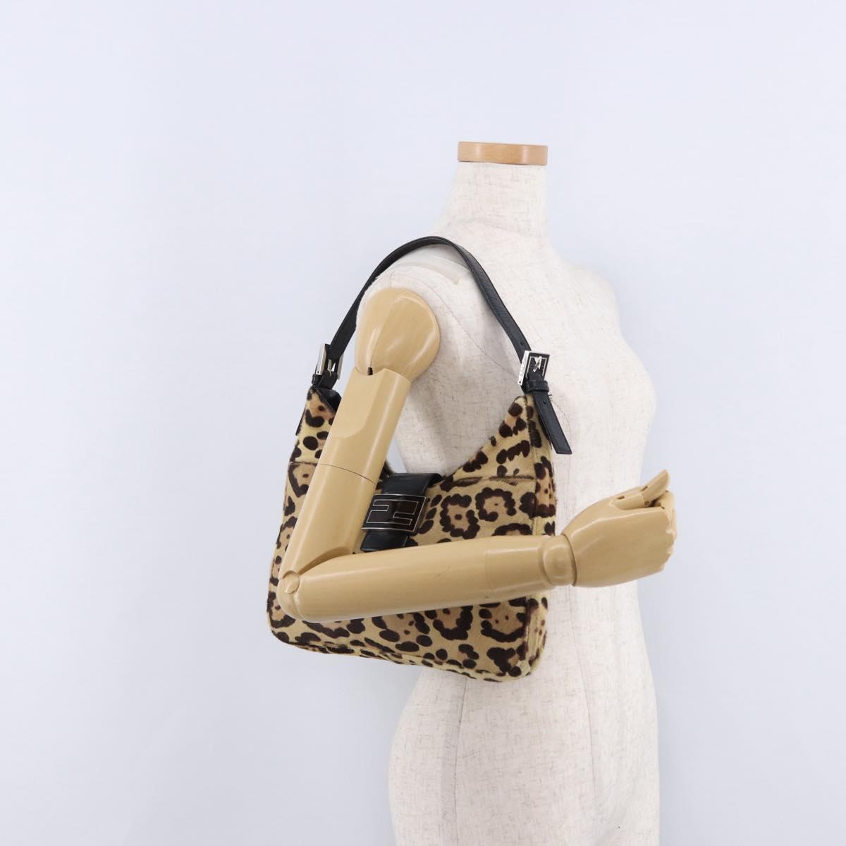 FENDI Leopard Mamma Baguette Bag Harako leather Beige Silver Auth am12004SM