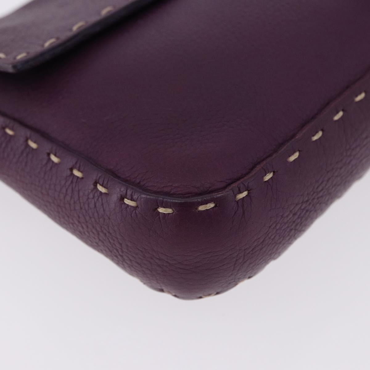 FENDI Selleria Mamma Baguette Shoulder Bag Leather Purple Silver Auth am12005SAM