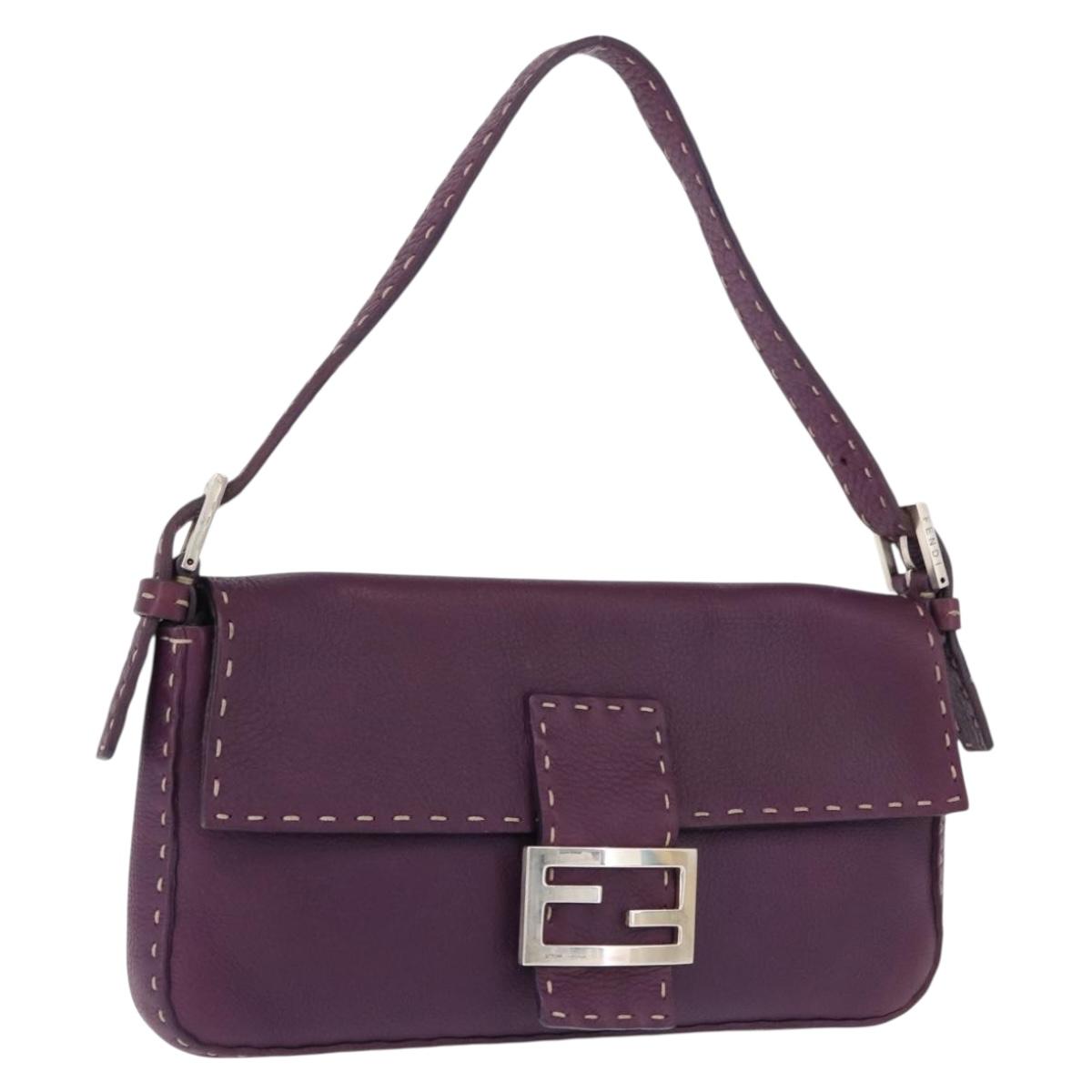 FENDI Selleria Mamma Baguette Shoulder Bag Leather Purple Silver Auth am12005SAM