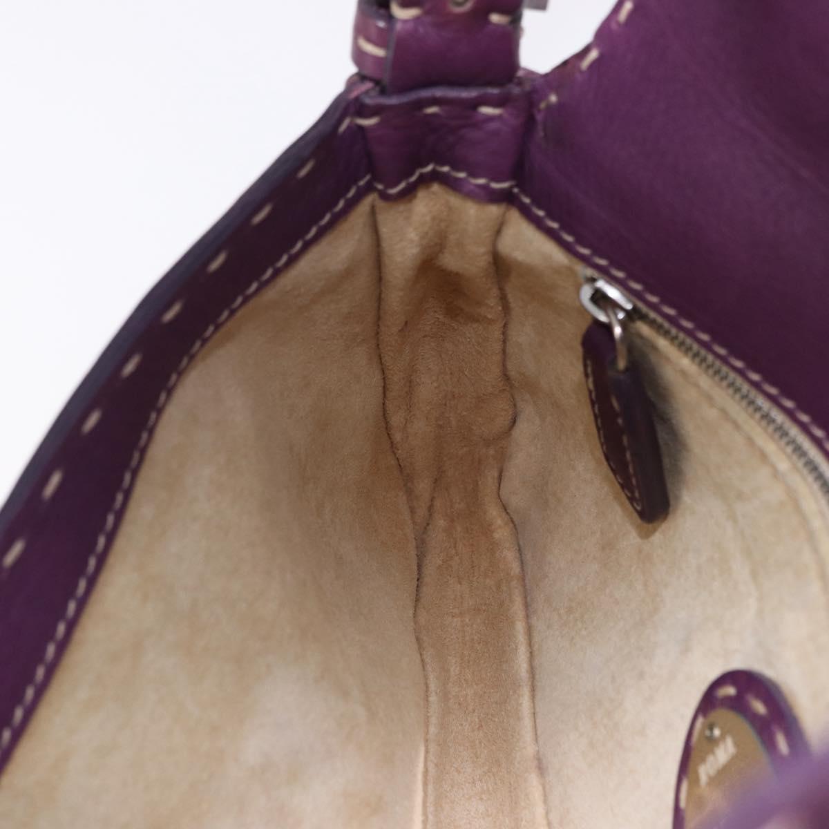 FENDI Selleria Mamma Baguette Shoulder Bag Leather Purple Silver Auth am12005SAM