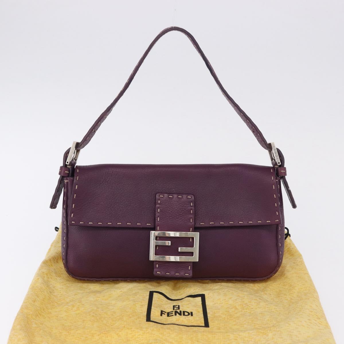 FENDI Selleria Mamma Baguette Shoulder Bag Leather Purple Silver Auth am12005SAM