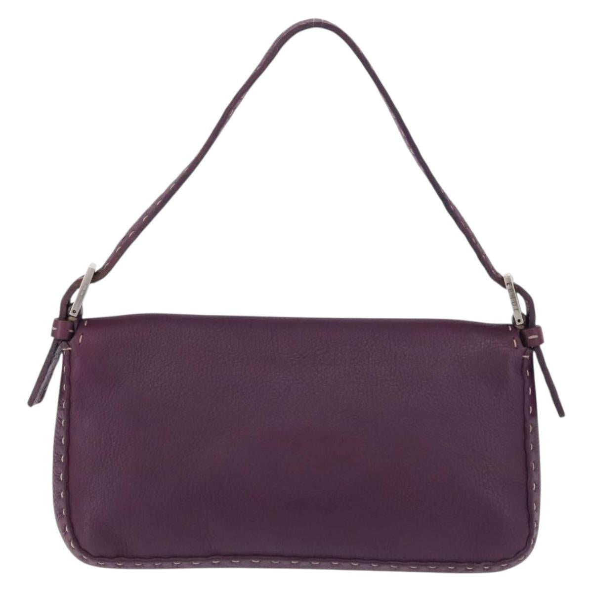 FENDI Selleria Mamma Baguette Shoulder Bag Leather Purple Silver Auth am12005SAM