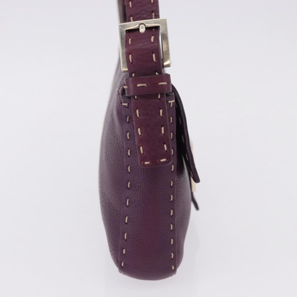 FENDI Selleria Mamma Baguette Shoulder Bag Leather Purple Silver Auth am12005SAM