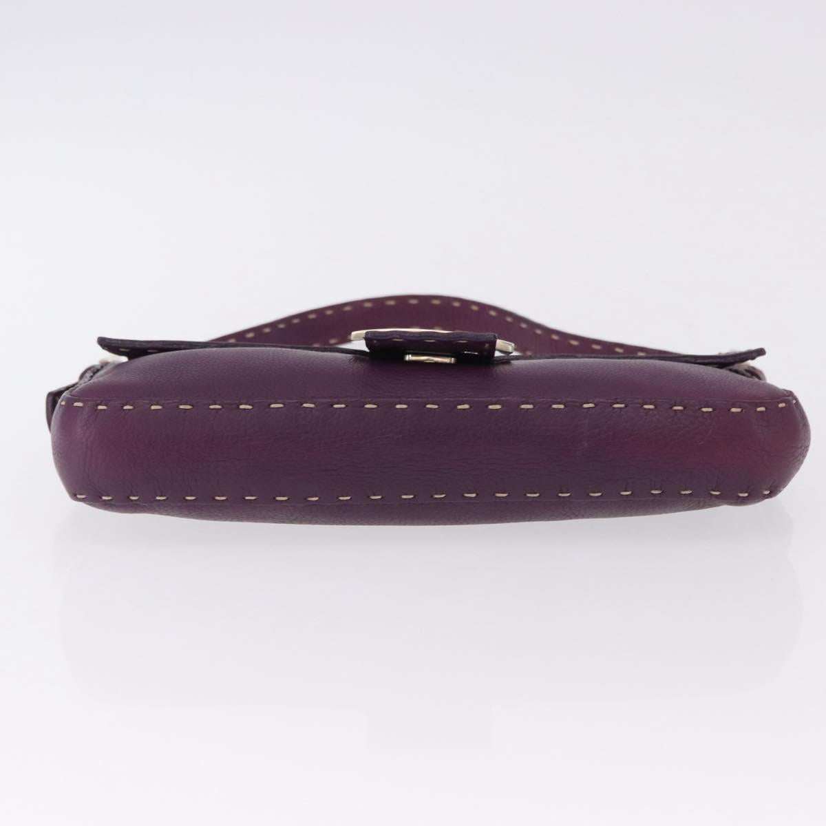 FENDI Selleria Mamma Baguette Shoulder Bag Leather Purple Silver Auth am12005SAM