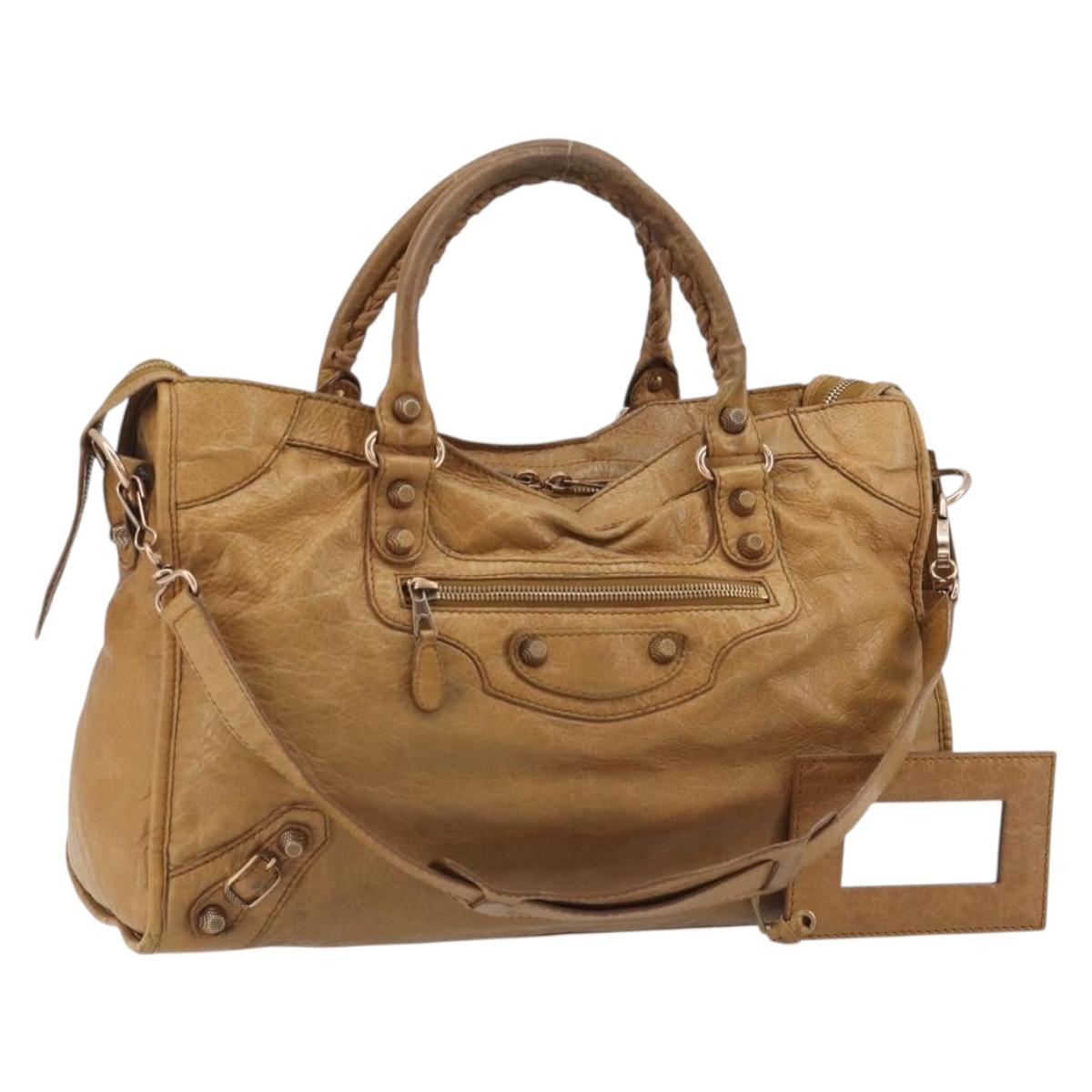 BALENCIAGA The Giant City Hand Bag Leather 2way Beige 281770 Auth am12006A