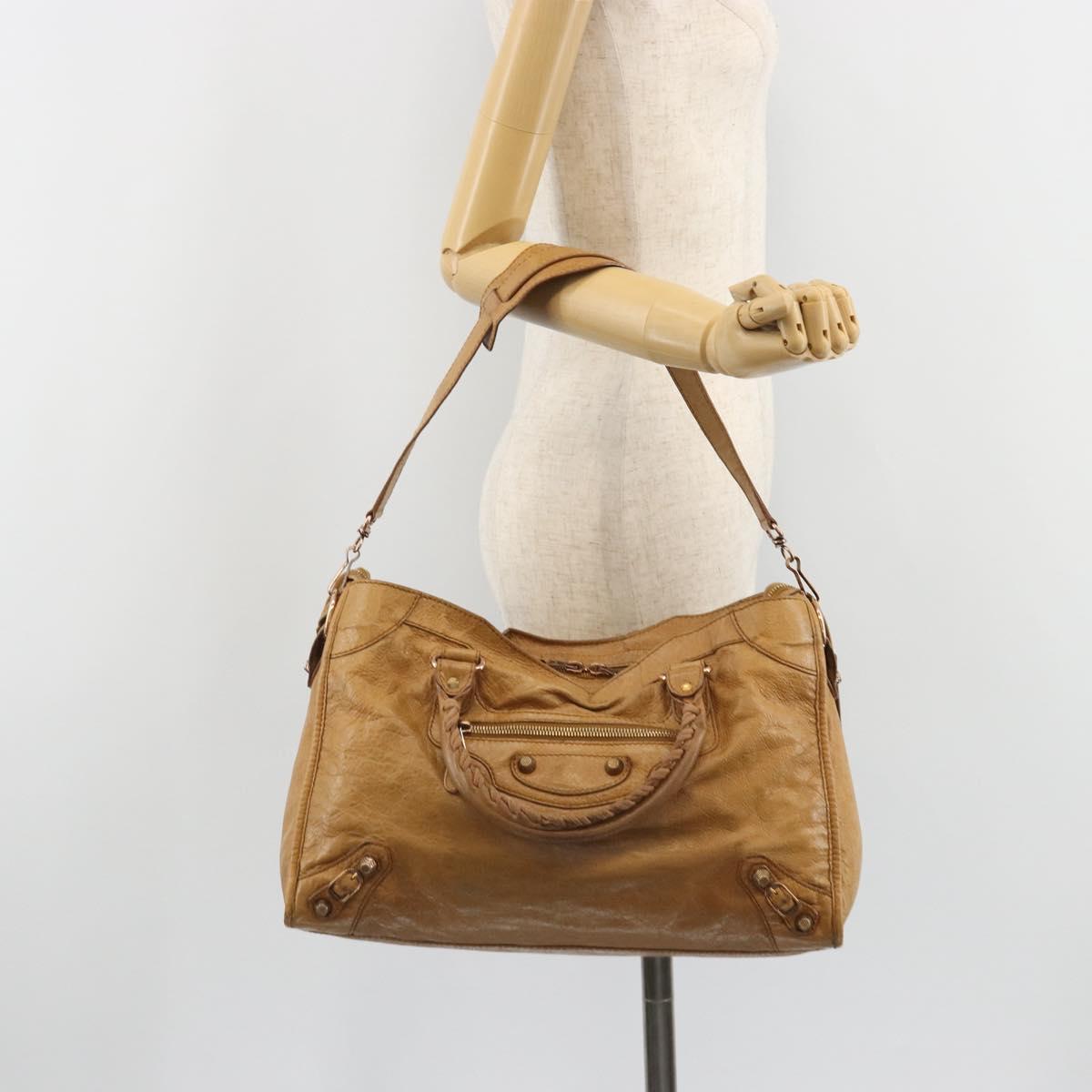 BALENCIAGA The Giant City Hand Bag Leather 2way Beige 281770 Auth am12006A