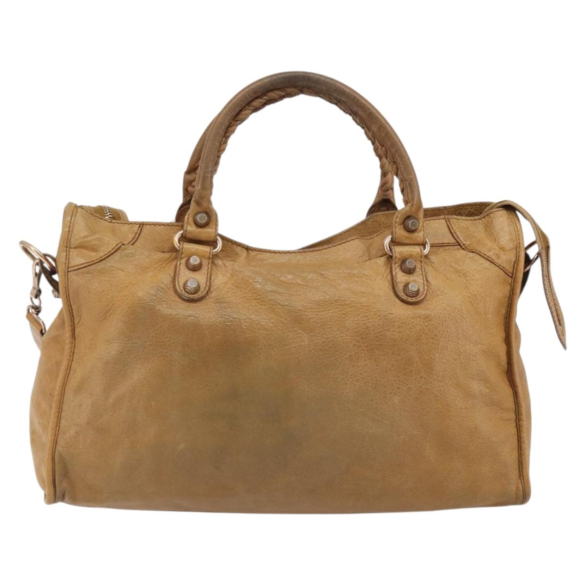 BALENCIAGA The Giant City Hand Bag Leather 2way Beige 281770 Auth am12006A