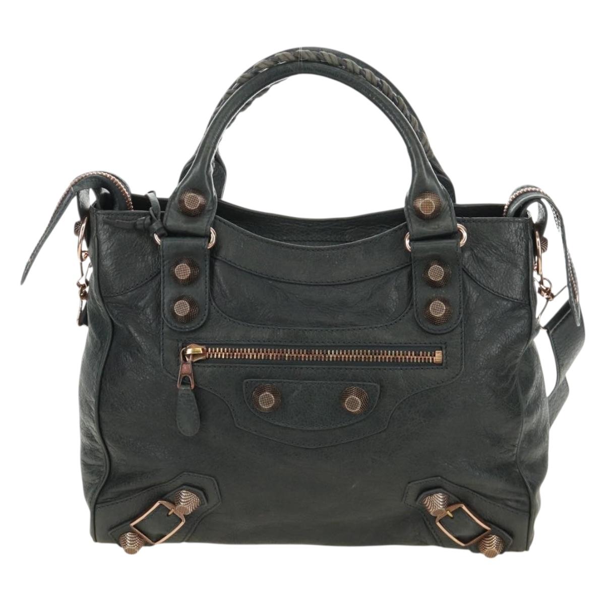 BALENCIAGA Giant Vero Hand Bag Leather 2way Gray 263244 Auth am12009SAM