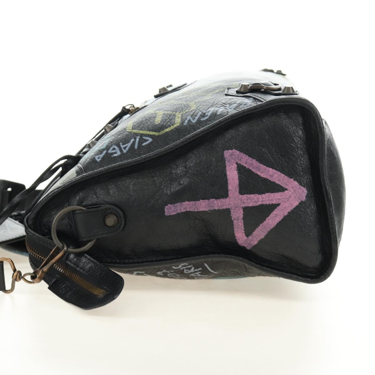 BALENCIAGA Graffiti The City Hand Bag Leather 2way Black 115748 Auth am12010SAM