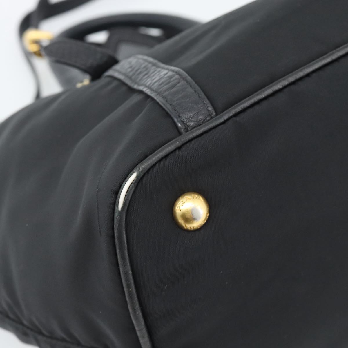PRADA Hand Bag Nylon Leather 2way Black Gold Auth am12012