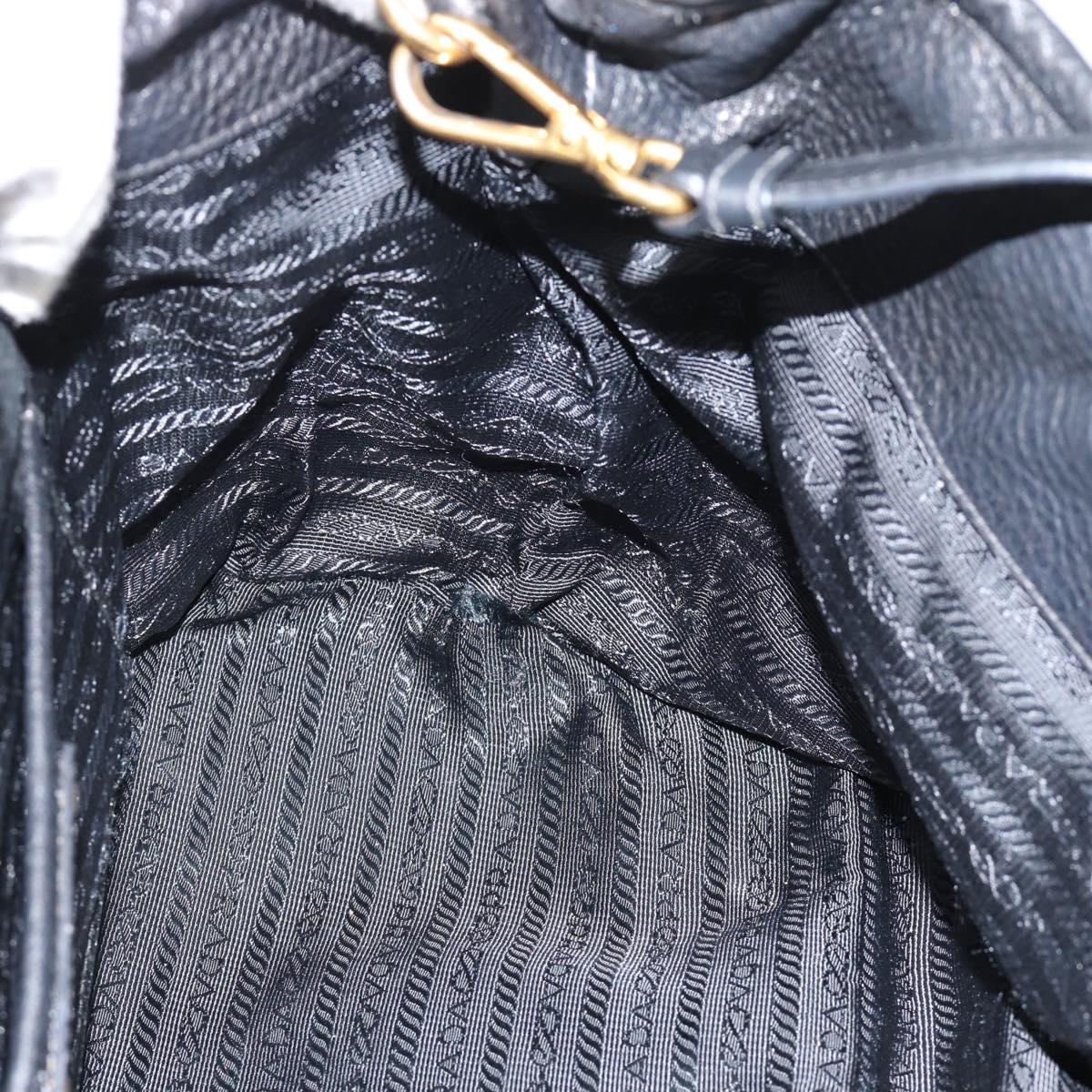 PRADA Hand Bag Nylon Leather 2way Black Gold Auth am12012