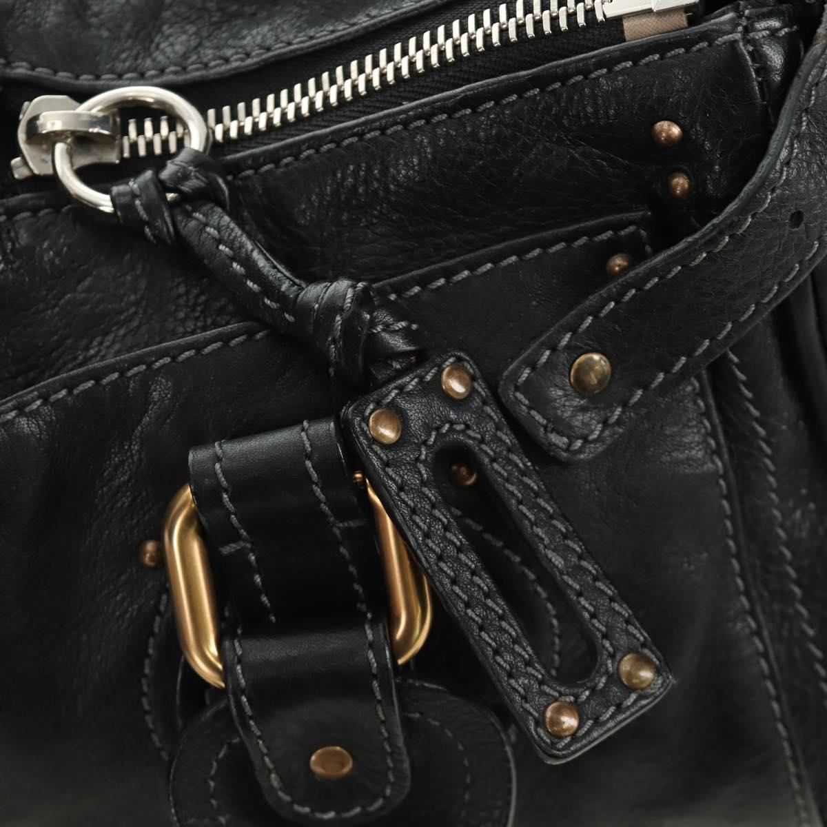 Chloe Paddington Hand Bag Leather Black Gold Silver Auth am12013SAM