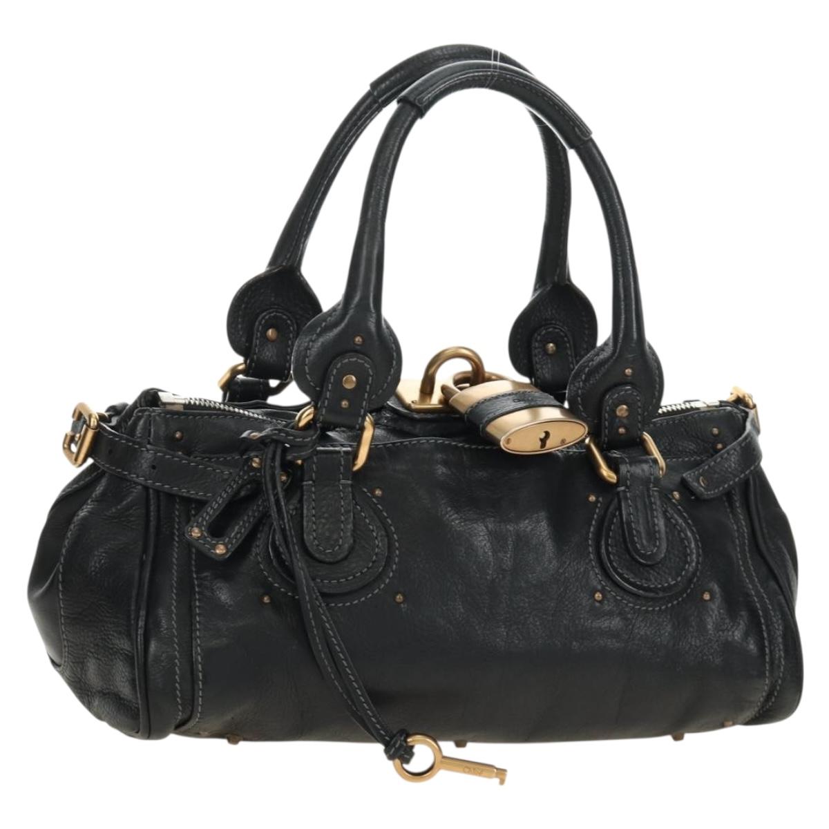 Chloe Paddington Hand Bag Leather Black Gold Silver Auth am12013SAM