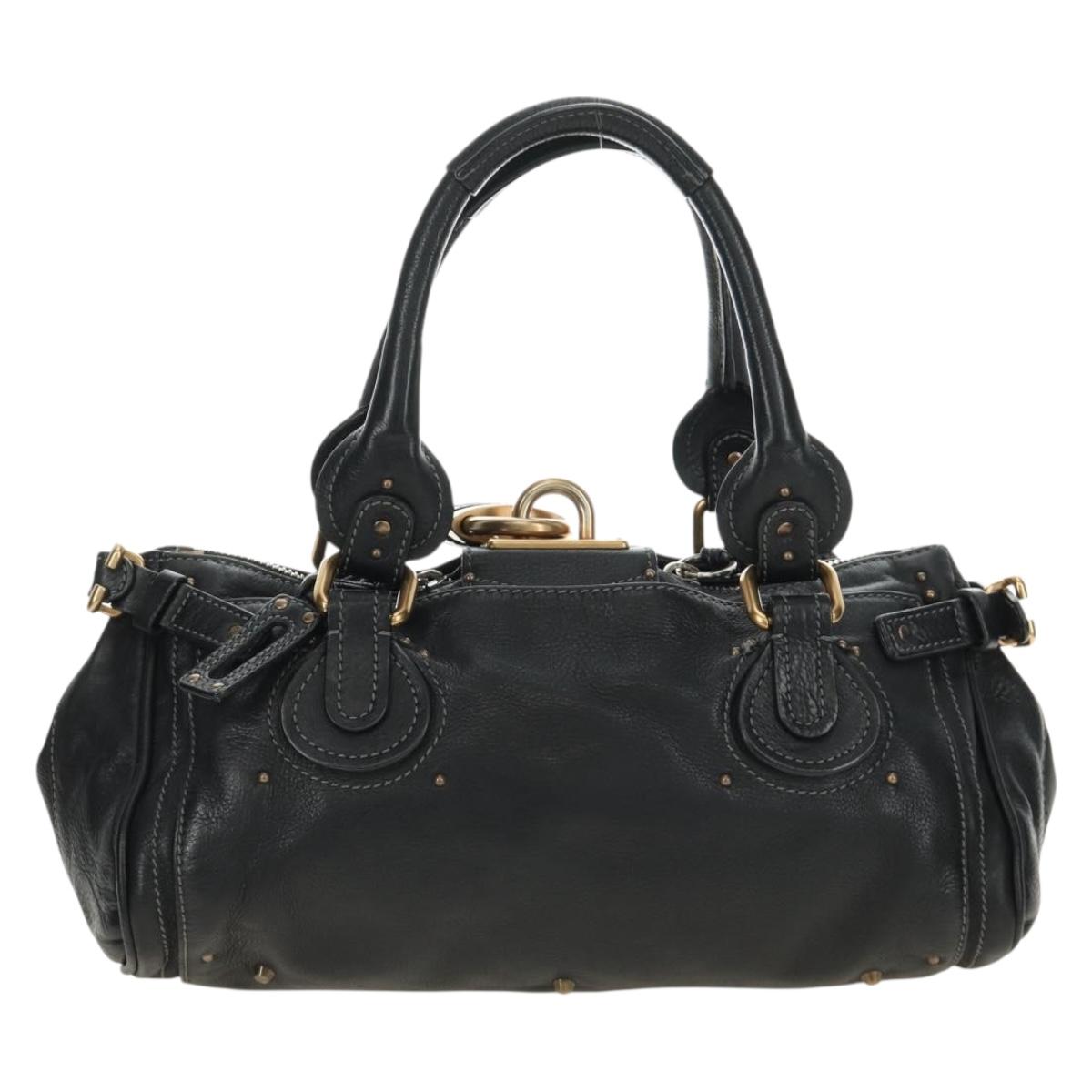 Chloe Paddington Hand Bag Leather Black Gold Silver Auth am12013SAM